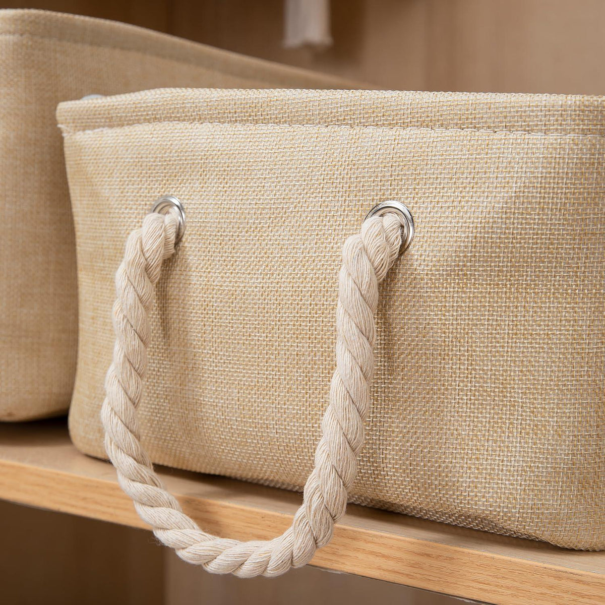 HOKIPO Eco - Friendly Foldable Baskets for Storage Pack of 2, Beige - HOKIPO | Har Ghar ka Humsafar