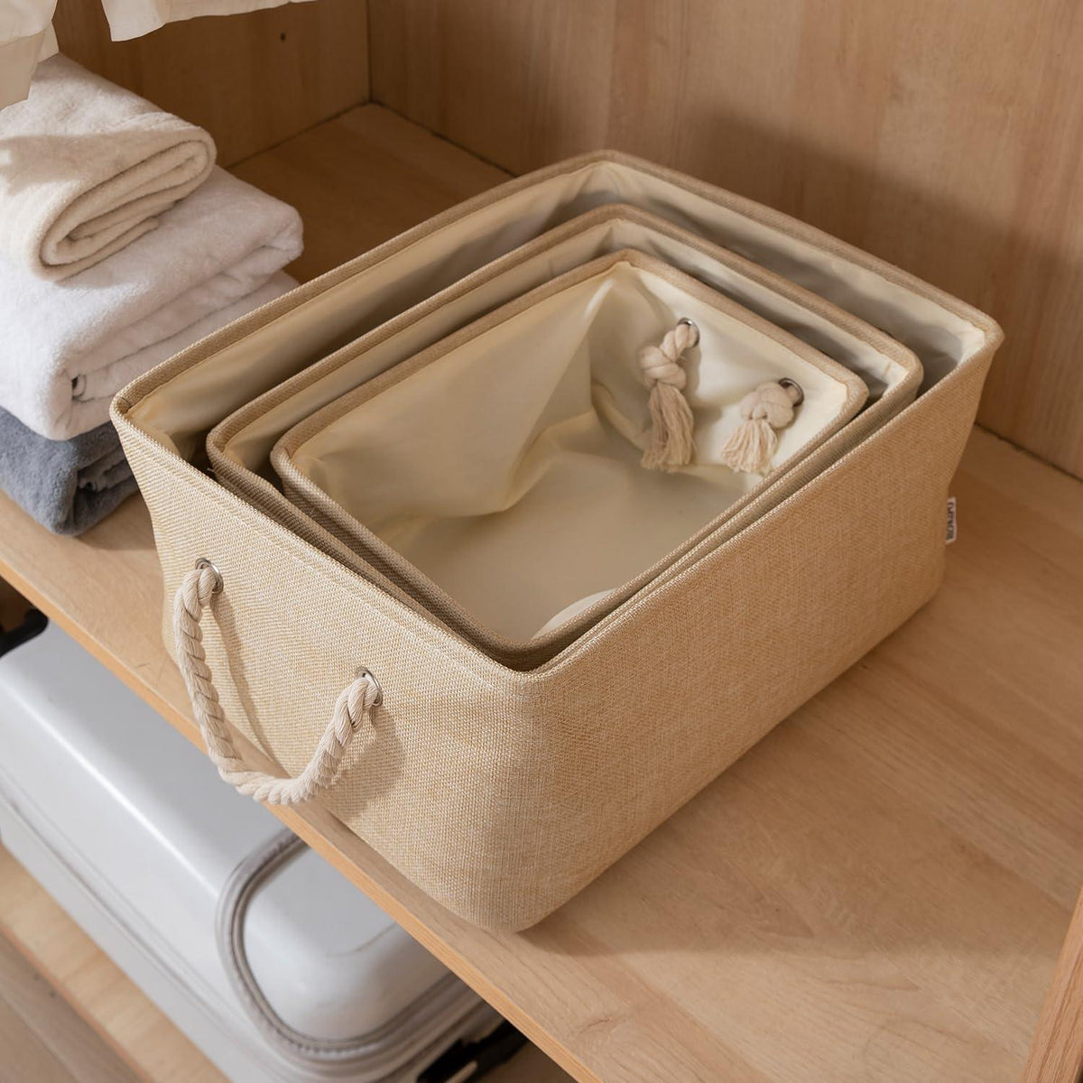 HOKIPO Eco - Friendly Foldable Baskets for Storager, Beige - HOKIPO | Har Ghar ka Humsafar