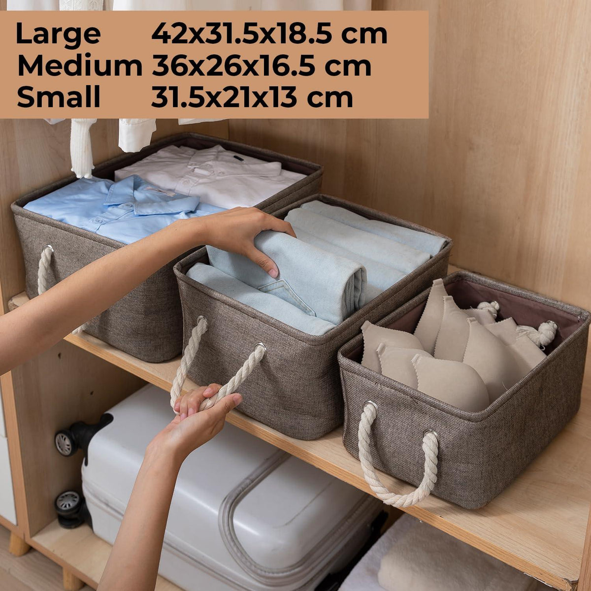 HOKIPO Eco - Friendly Foldable Baskets for Storager Set of 3, Brown - HOKIPO | Har Ghar ka Humsafar