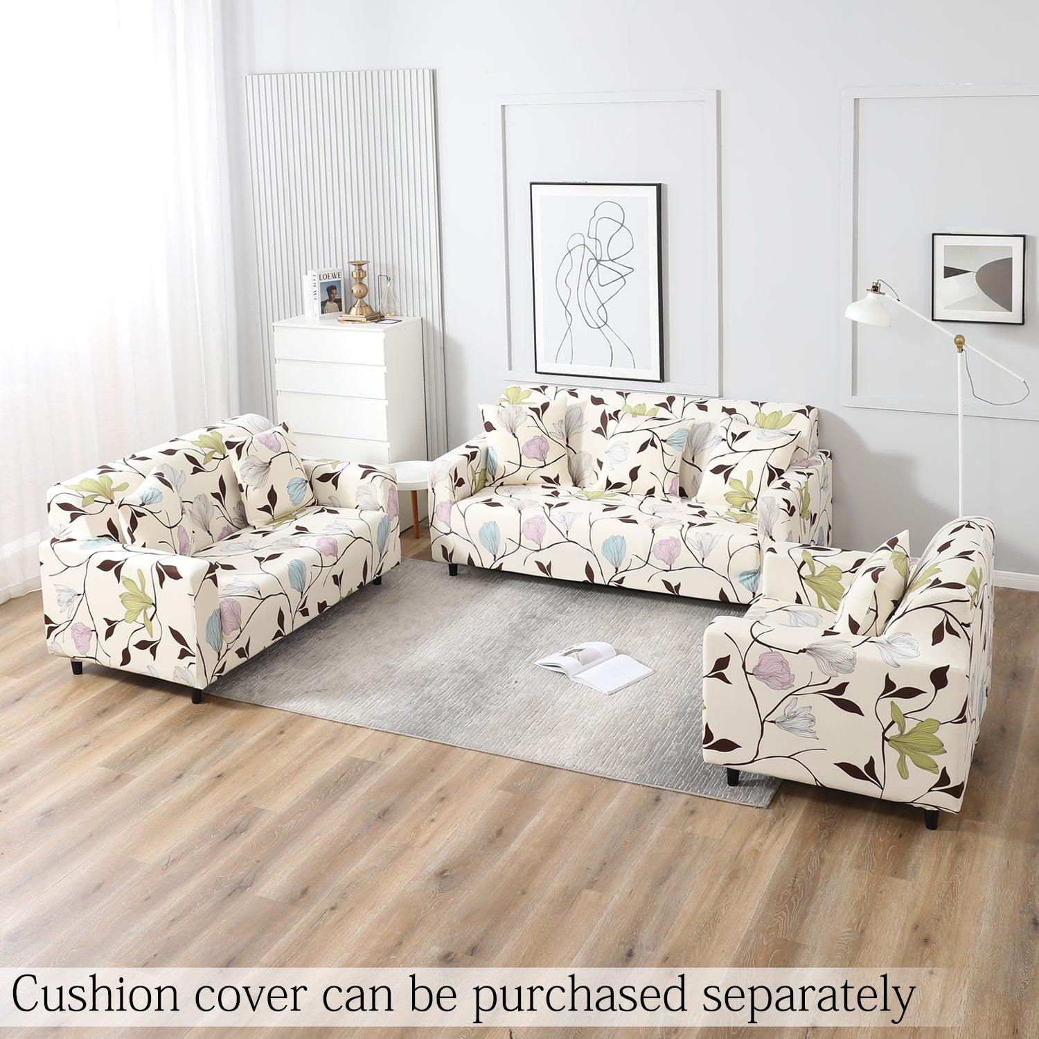 Beige Brown Leaves elastic sofa cover sets for 1,2,3,4,5 & 7 seater sofas