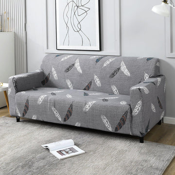 Grey colour feather print elastic sofa cover 