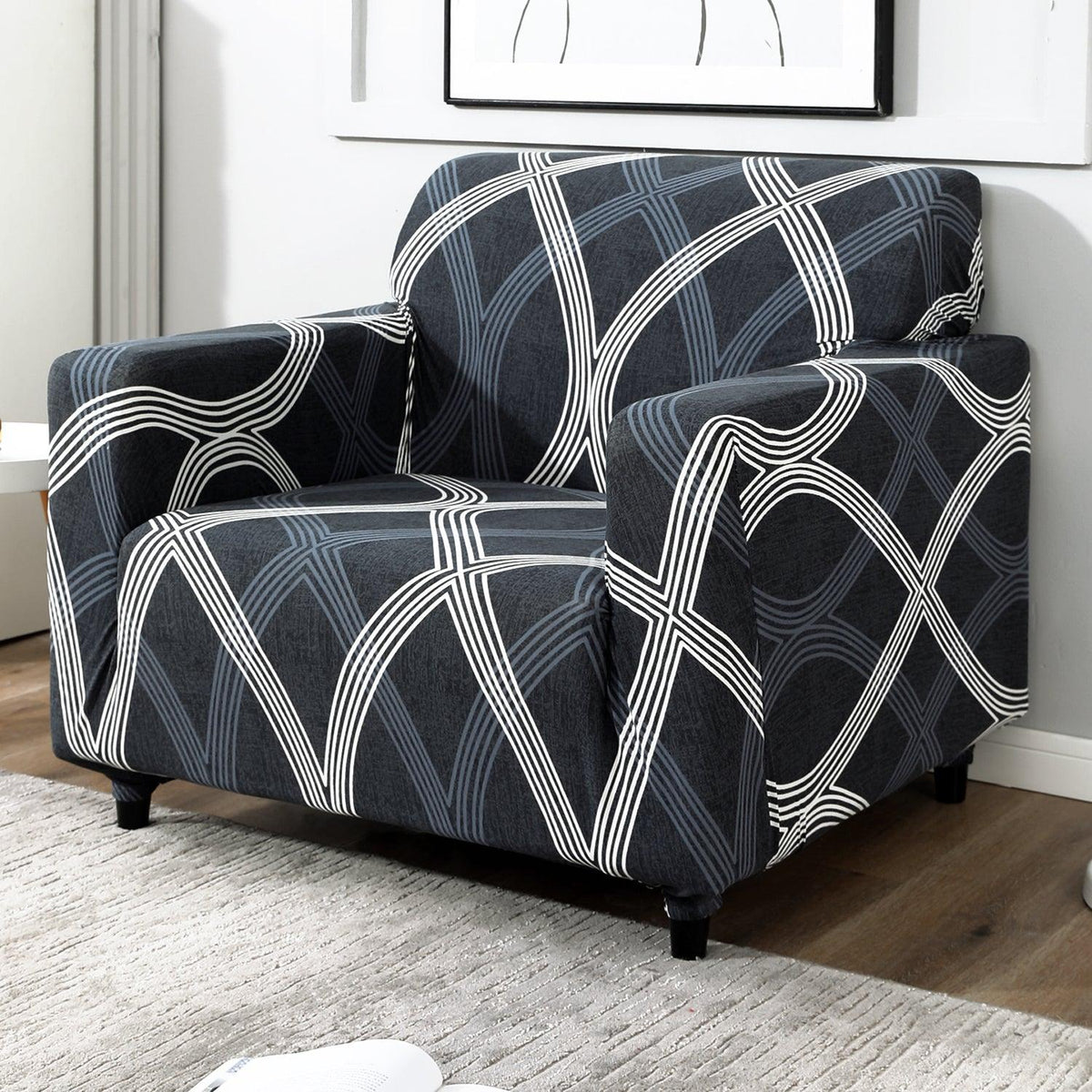 Shadow Grey Print stretchable single sofa cover​