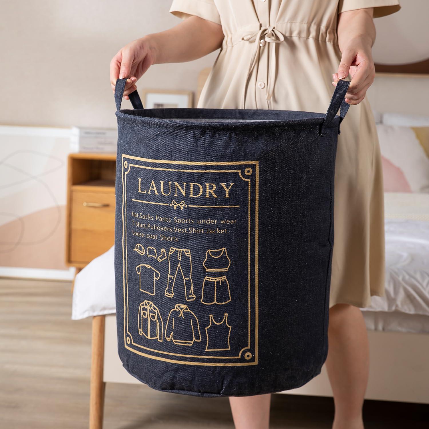 HOKIPO Foldable Cloth Laundry Bag Hamper, Large 63 - Ltr - Dark Blue - HOKIPO | Har Ghar ka Humsafar