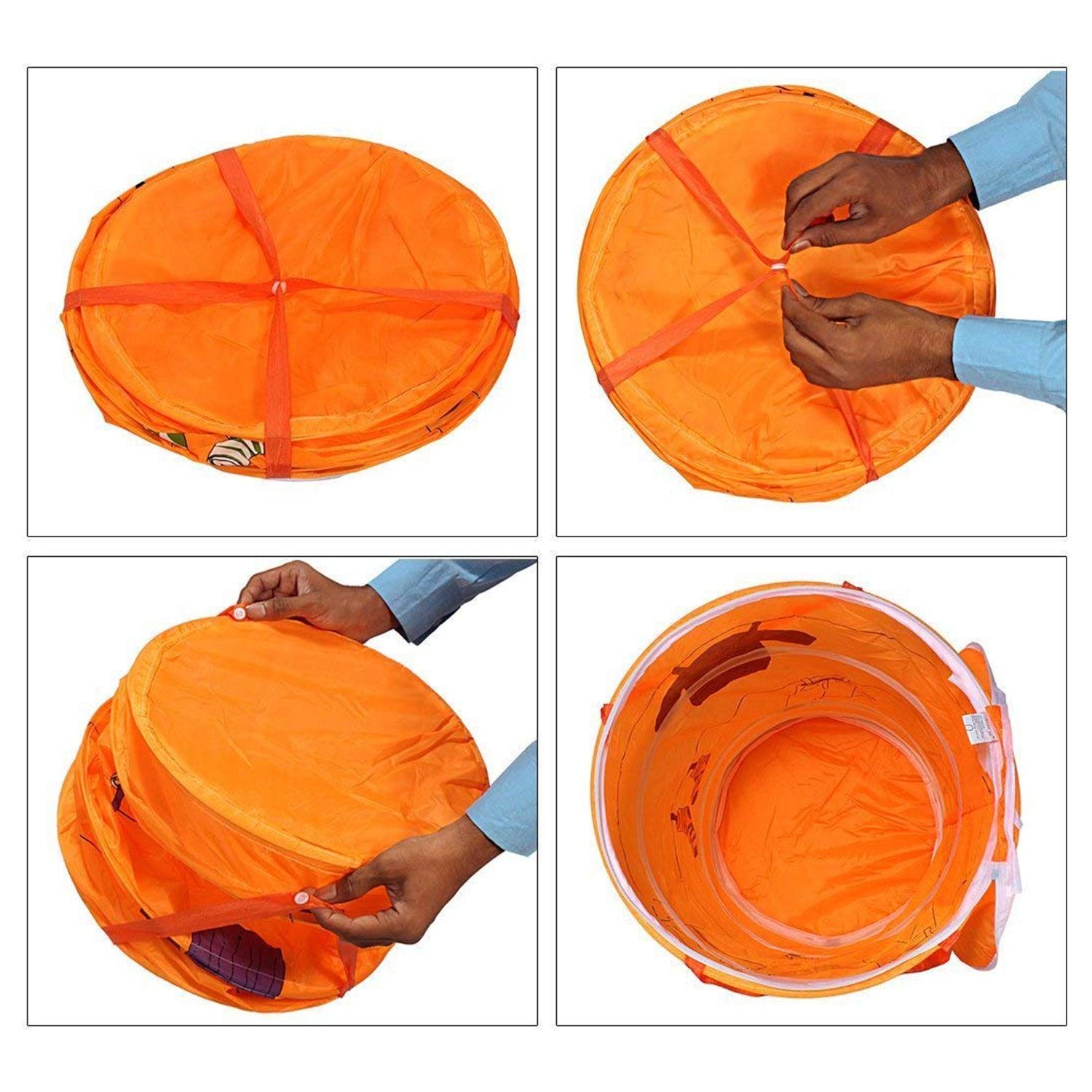 HOKIPO Foldable Cloth Pop Up Laundry Bag Hamper, 50 - Ltr - Orange - HOKIPO | Har Ghar ka Humsafar