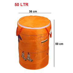 HOKIPO Foldable Cloth Pop Up Laundry Bag Hamper, 50 - Ltr - Orange - HOKIPO | Har Ghar ka Humsafar