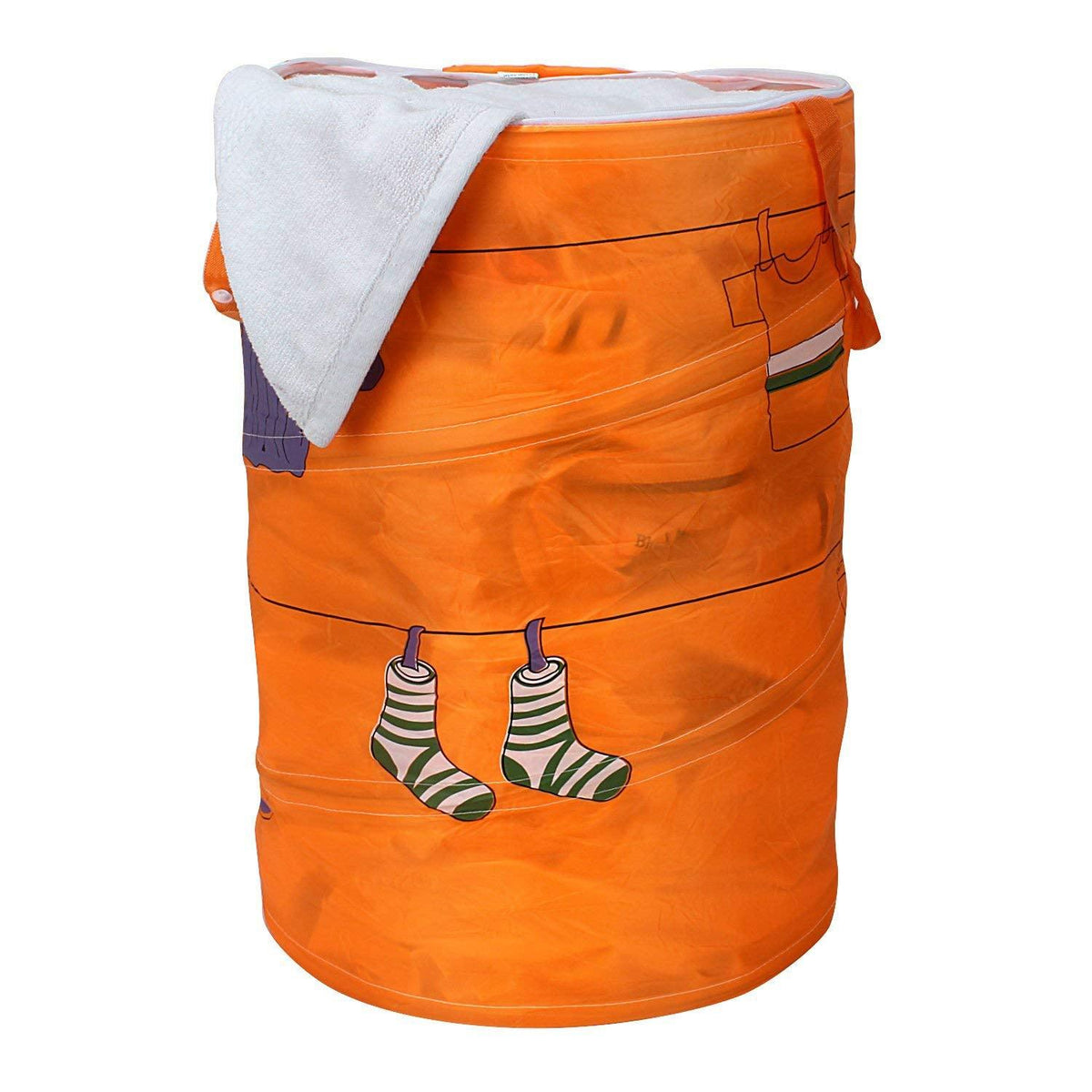 HOKIPO Foldable Cloth Pop Up Laundry Bag Hamper, 50 - Ltr - Orange - HOKIPO | Har Ghar ka Humsafar