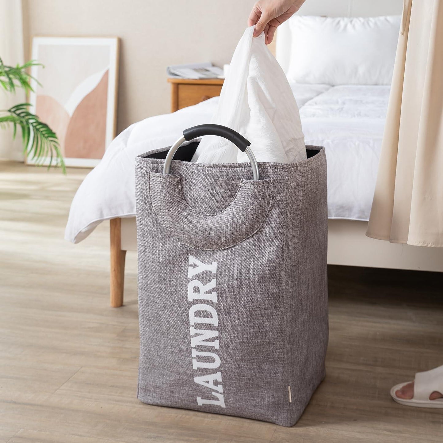 HOKIPO Foldable Laundry Bag with Handles, 40L - Grey - HOKIPO | Har Ghar ka Humsafar