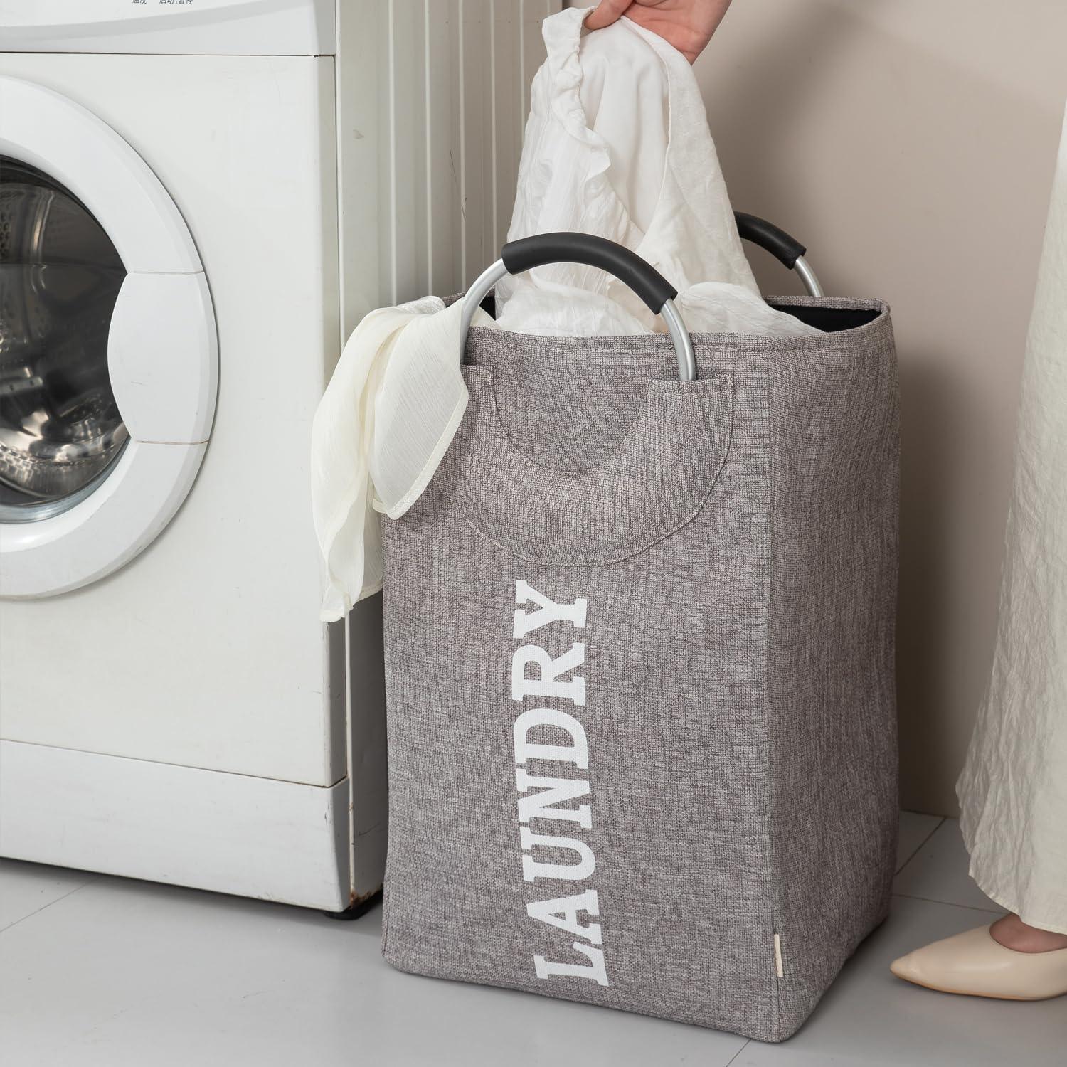 HOKIPO Foldable Laundry Bag with Handles, 40L - Grey - HOKIPO | Har Ghar ka Humsafar