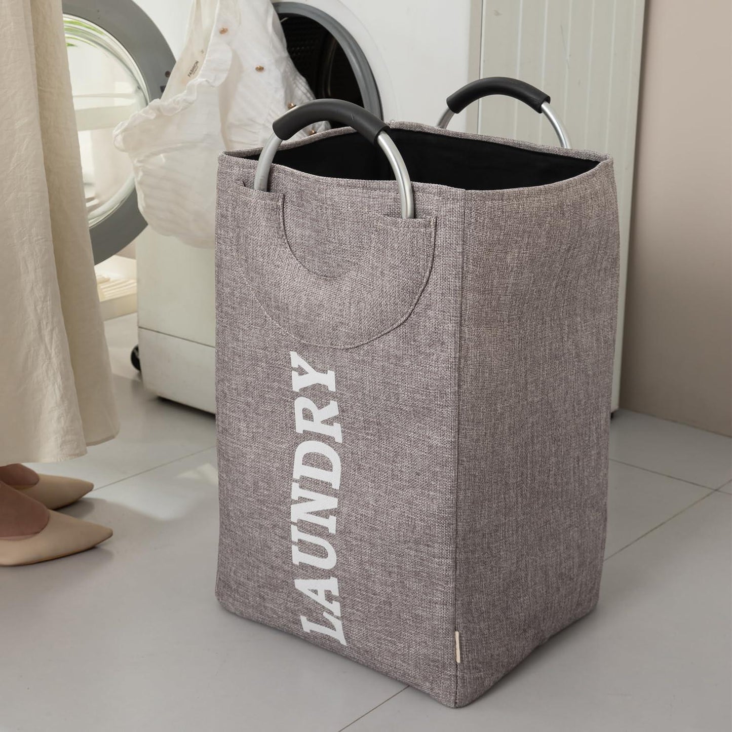 HOKIPO Foldable Laundry Bag with Handles, 40L - Grey - HOKIPO | Har Ghar ka Humsafar