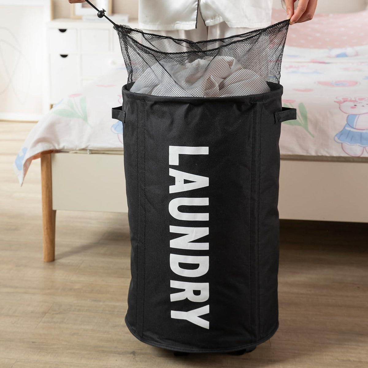 HOKIPO Foldable Laundry Hamper with Wheels, Black - HOKIPO | Har Ghar ka Humsafar