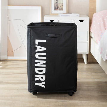 HOKIPO Foldable Laundry Hamper with Wheels, Black - HOKIPO | Har Ghar ka Humsafar