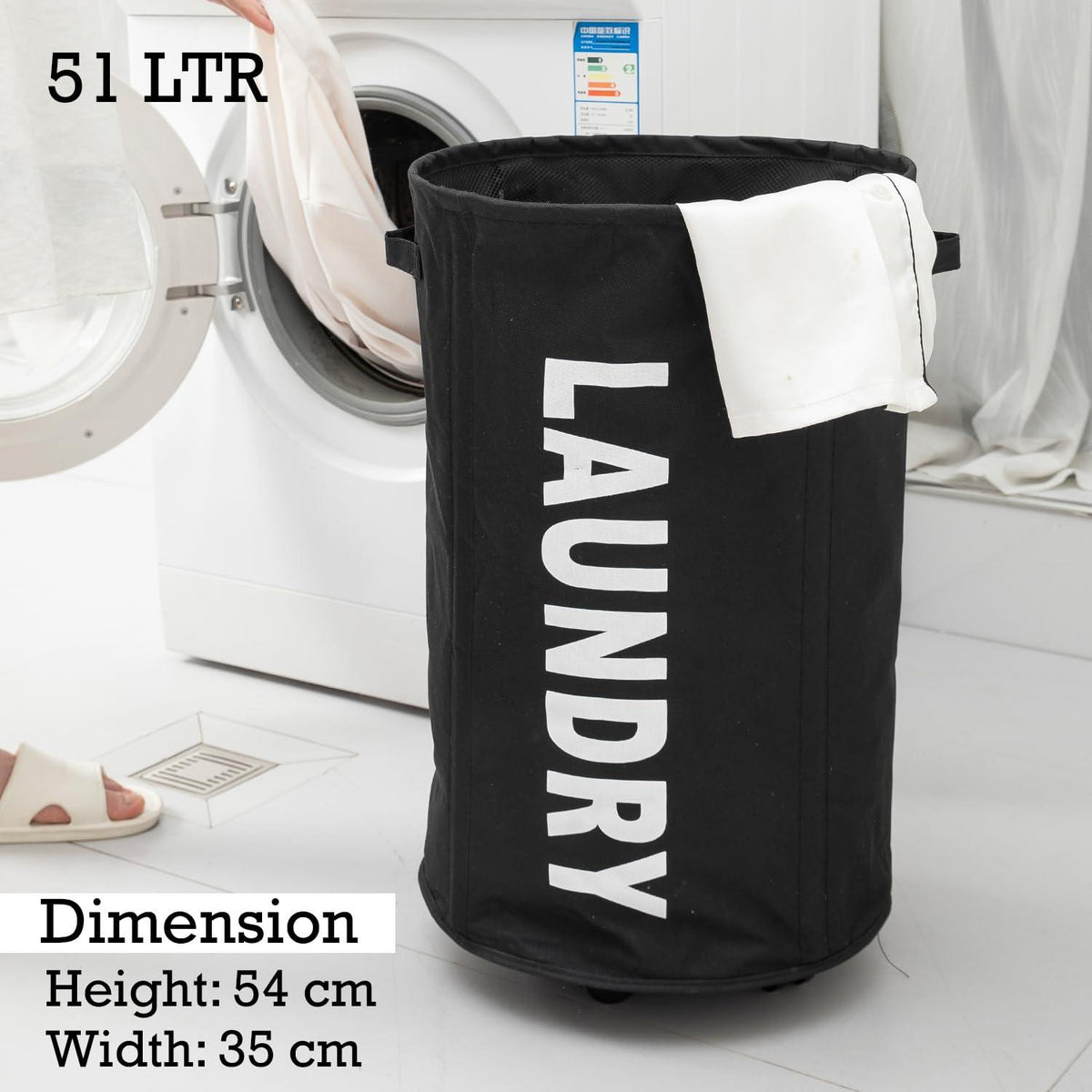 HOKIPO Foldable Laundry Hamper with Wheels, Black - HOKIPO | Har Ghar ka Humsafar