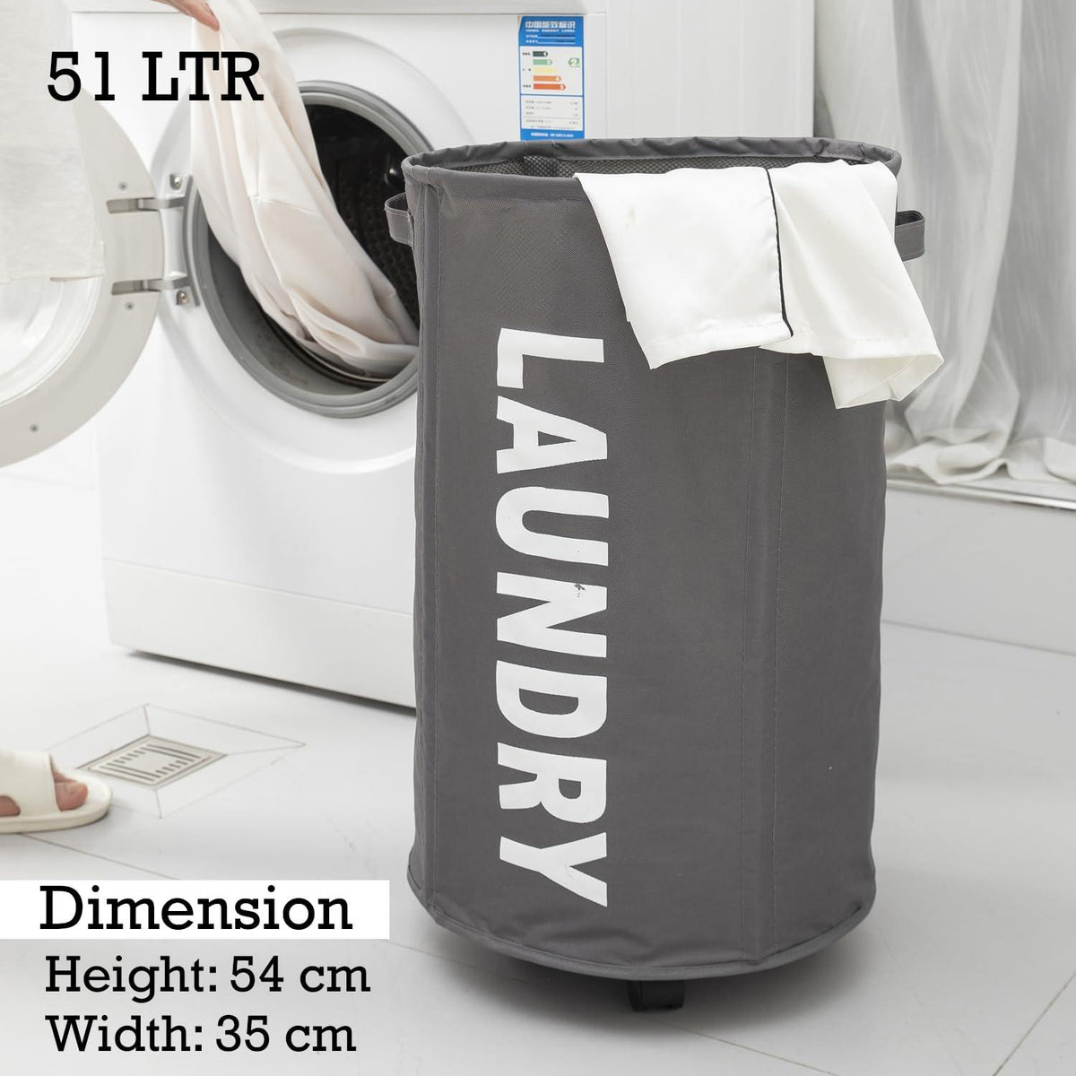HOKIPO Foldable Laundry Hamper with Wheels, Grey - HOKIPO | Har Ghar ka Humsafar