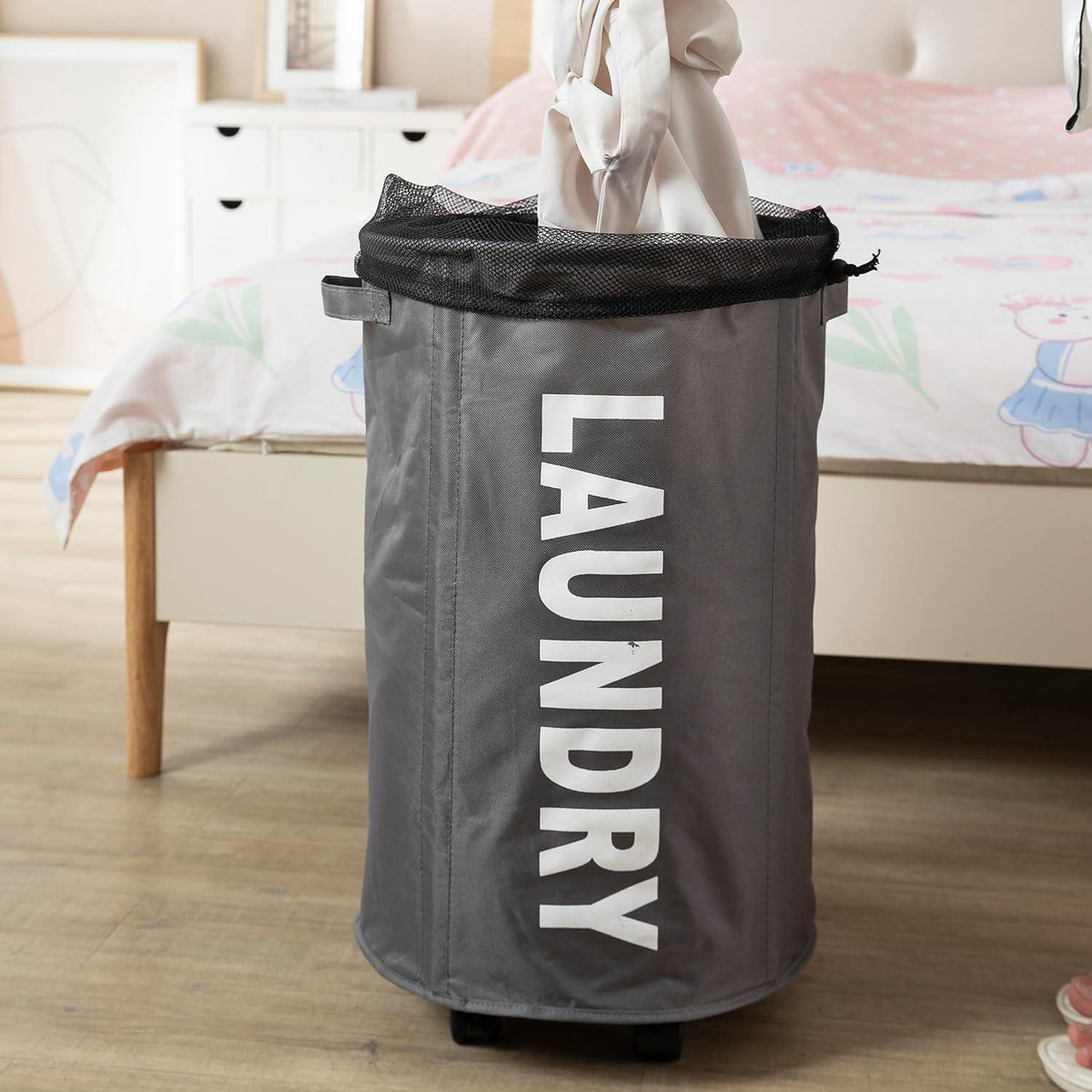HOKIPO Foldable Laundry Hamper with Wheels, Grey - HOKIPO | Har Ghar ka Humsafar