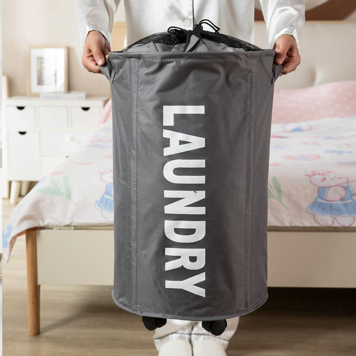 HOKIPO Foldable Laundry Hamper with Wheels, Grey - HOKIPO | Har Ghar ka Humsafar