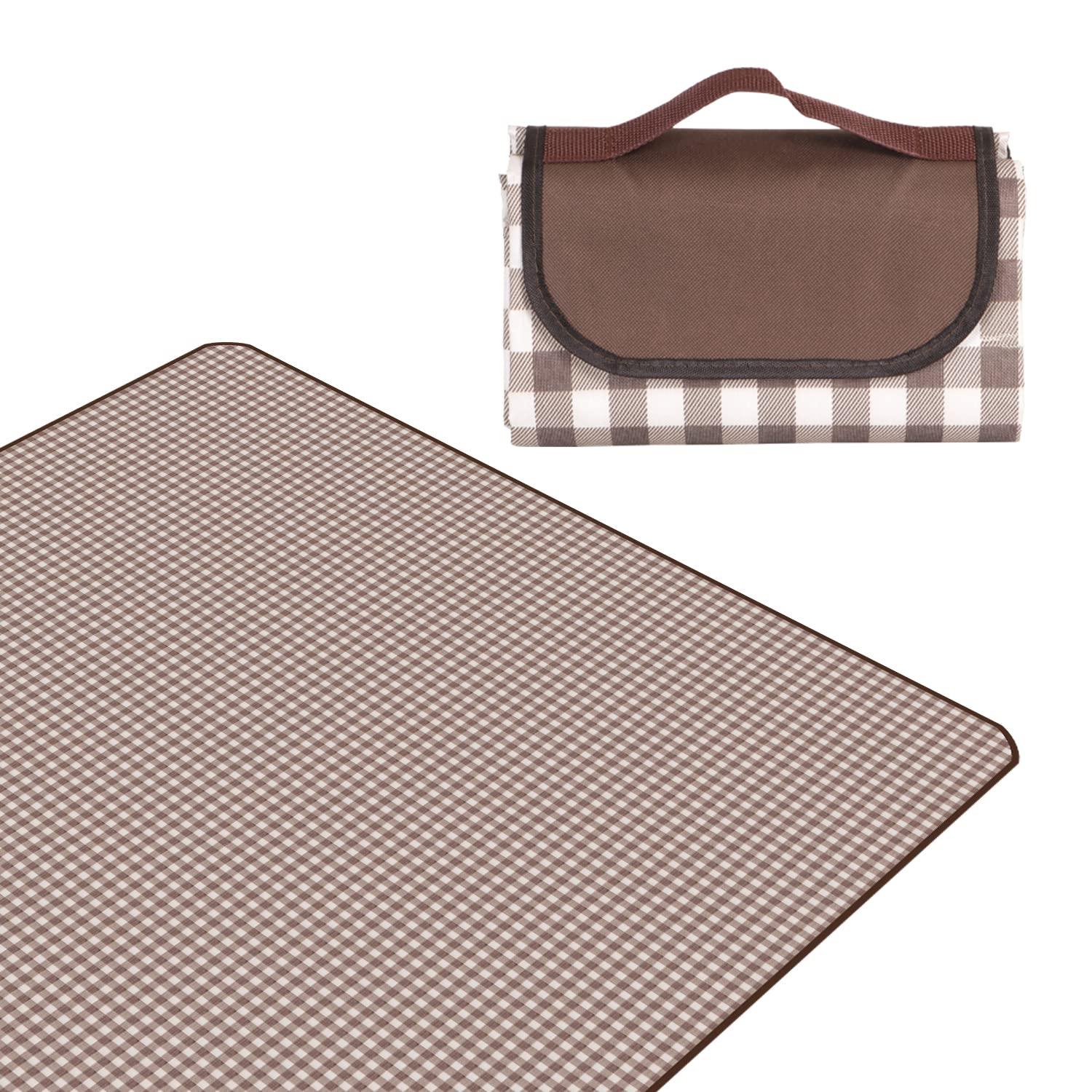 HOKIPO Foldable Waterproof and Sandproof Picnic Mat Blanket, Checks Brown - HOKIPO | Har Ghar ka Humsafar