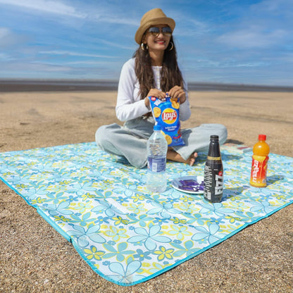 HOKIPO Foldable Waterproof and Sandproof Picnic Mat Blanket, Floral Blue - HOKIPO | Har Ghar ka Humsafar