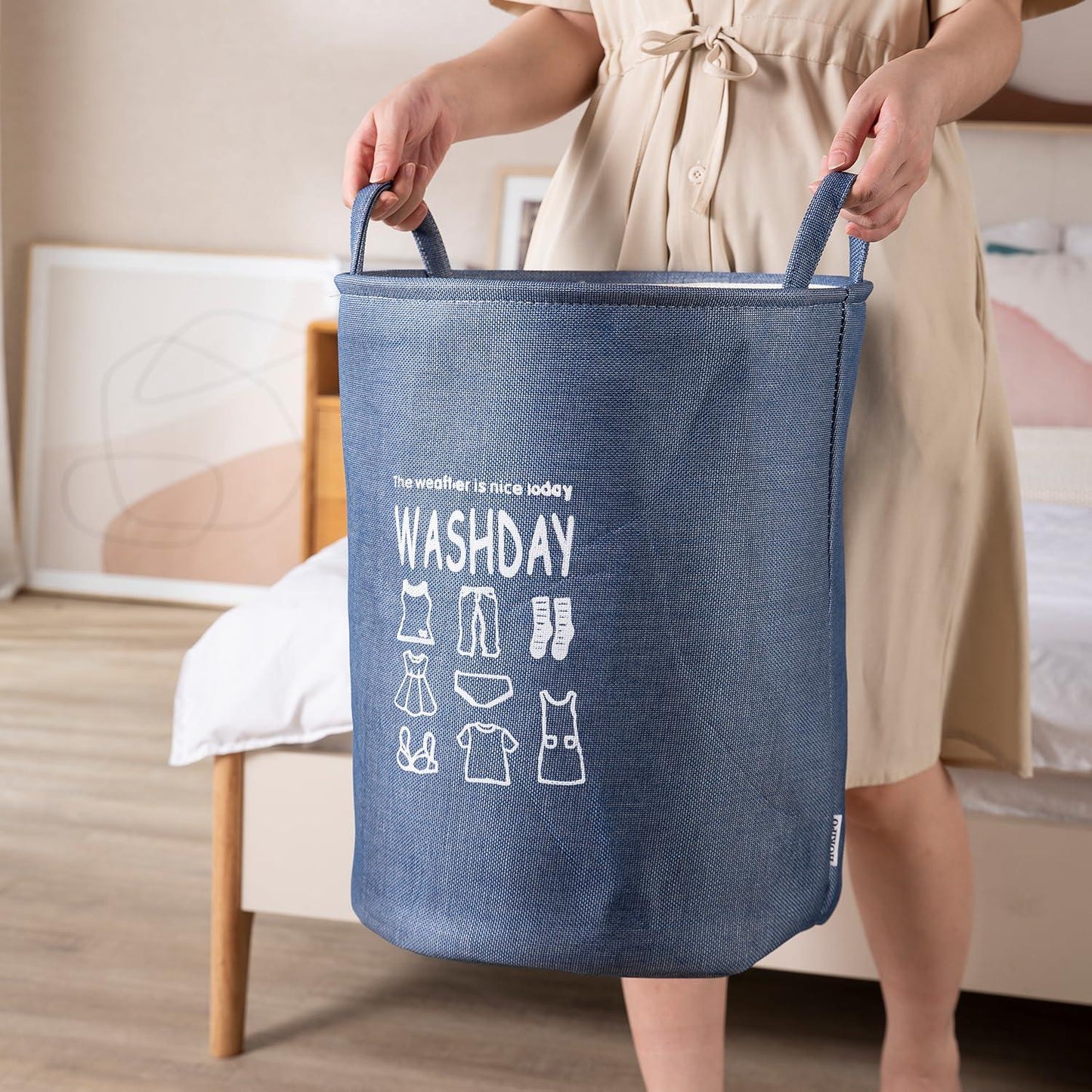 HOKIPO Folding Laundry Basket for Clothes, 43L - Blue - HOKIPO | Har Ghar ka Humsafar