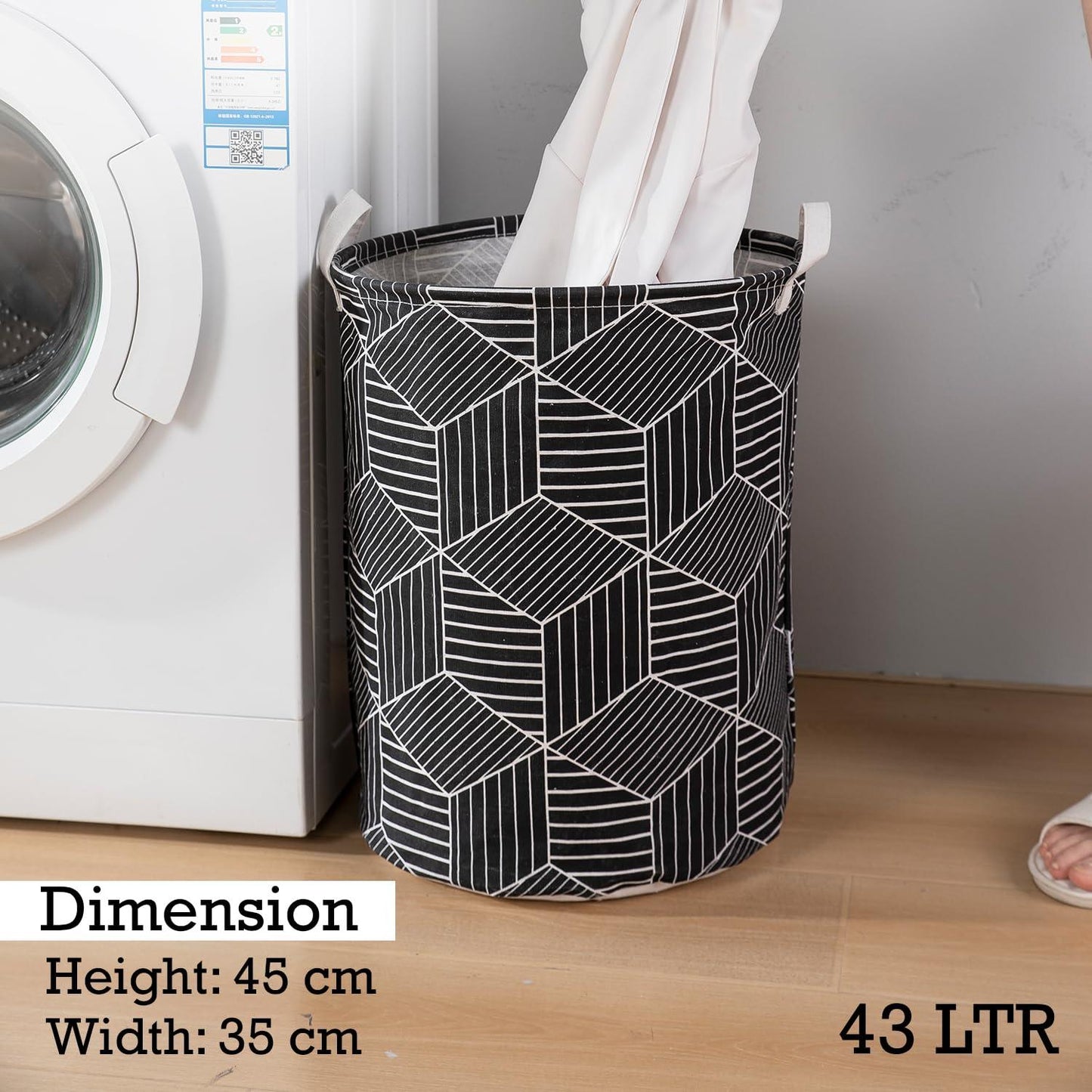 HOKIPO Folding Laundry Basket for Clothes - Large 43 LTR , Black - HOKIPO | Har Ghar ka Humsafar