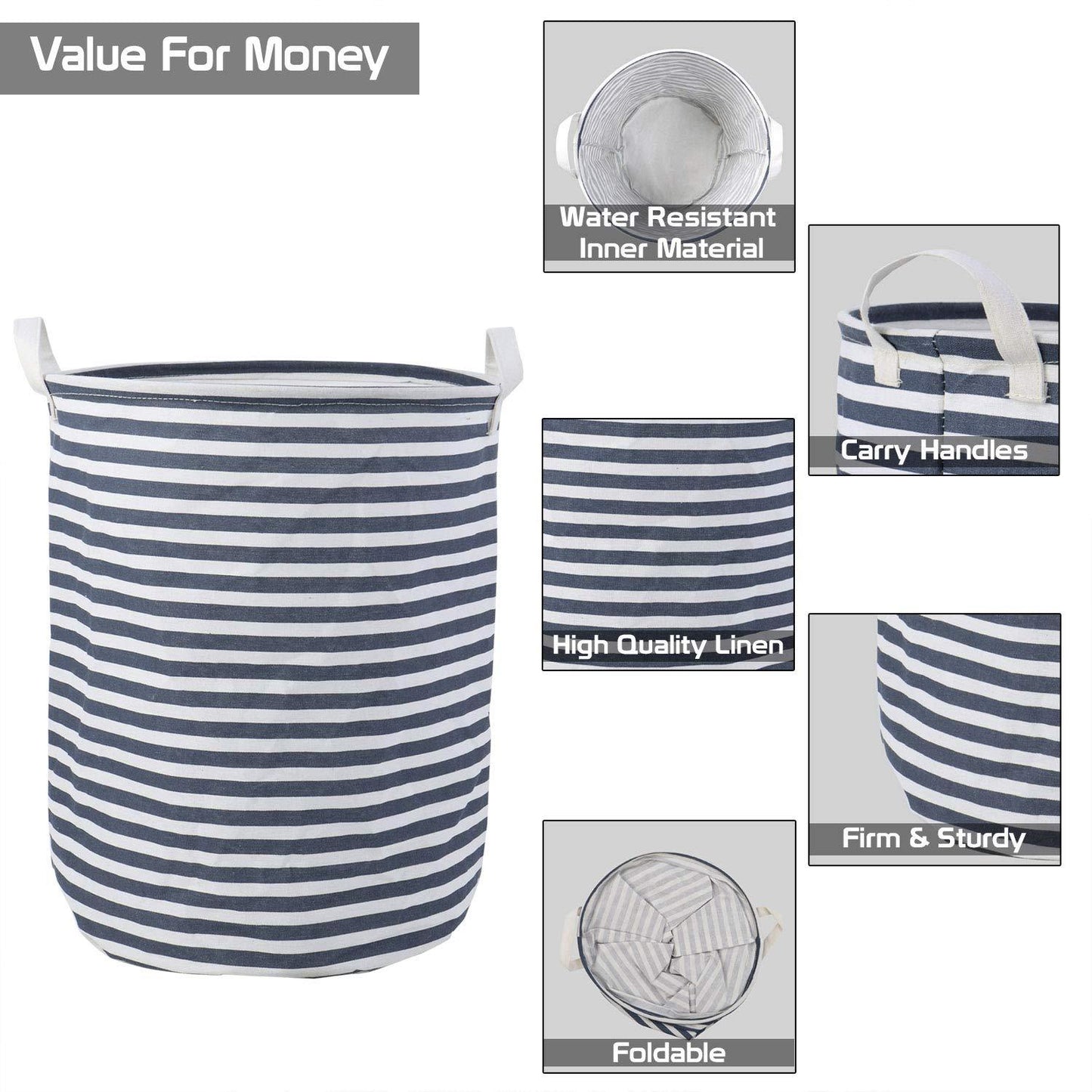 HOKIPO Folding Laundry Basket for Clothes - Large 43 LTR , Blue - HOKIPO | Har Ghar ka Humsafar