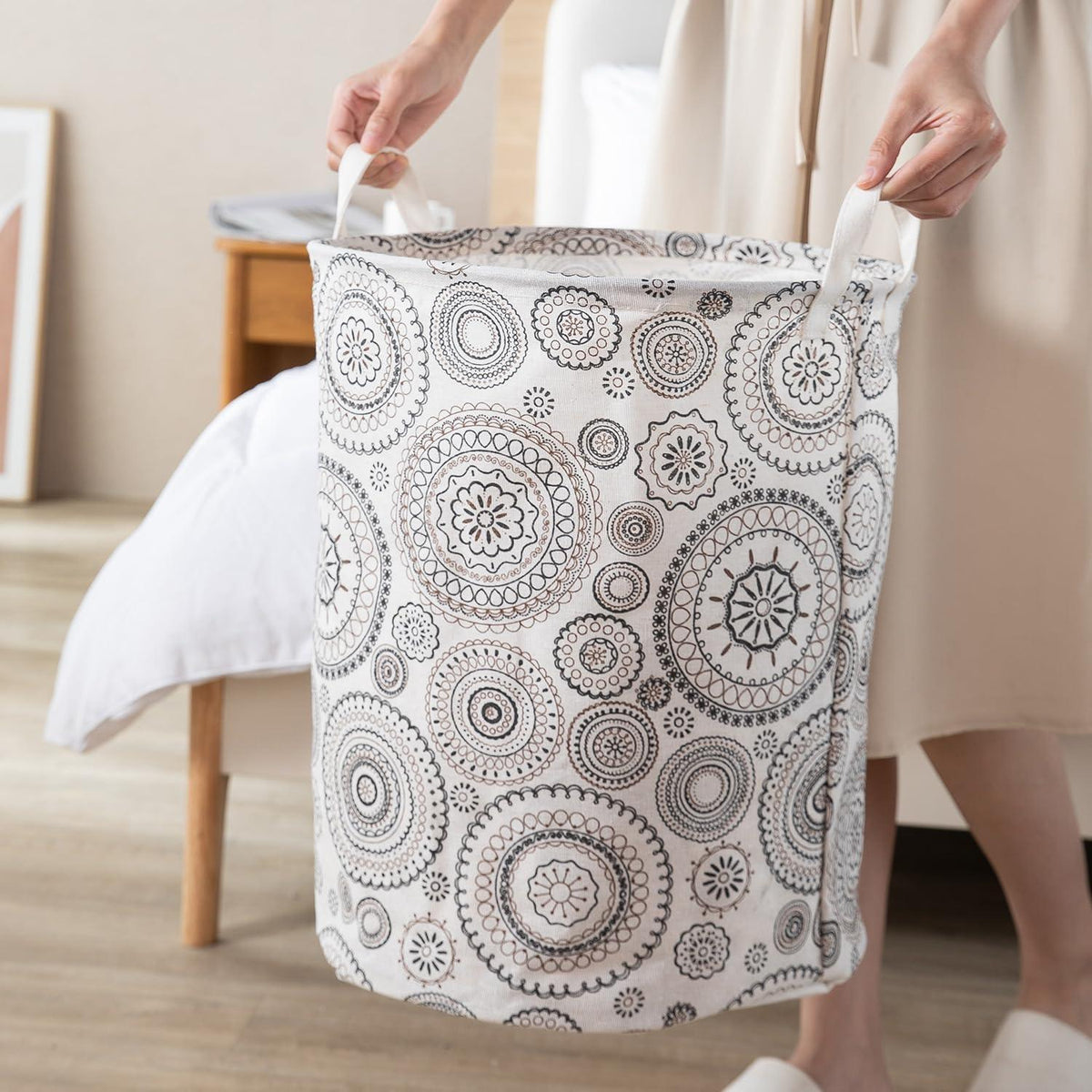 HOKIPO Folding Laundry Basket for Clothes, Round Collapsible Storage Basket, 42 - Ltr - HOKIPO | Har Ghar ka Humsafar