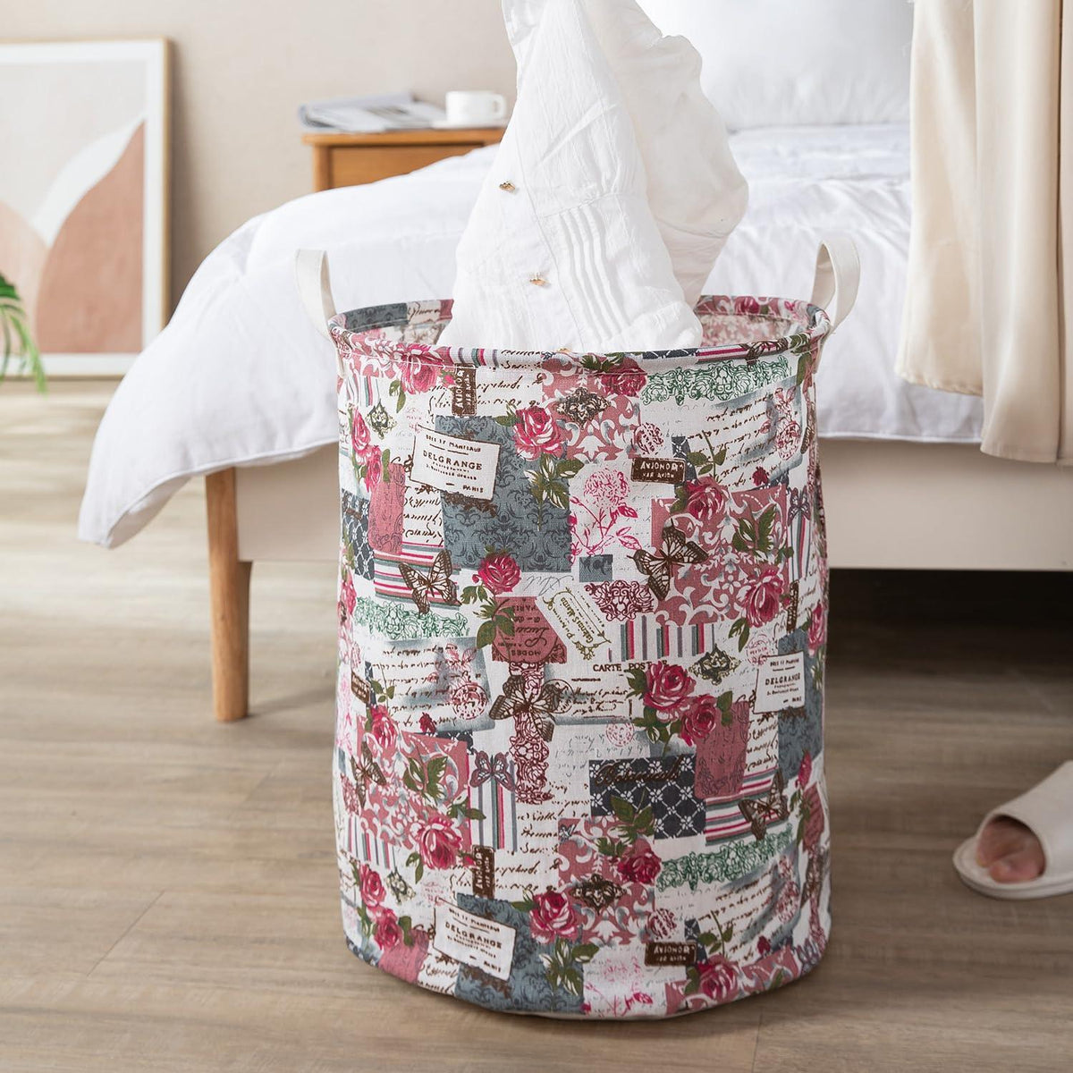 HOKIPO Folding Laundry Basket for Clothes, Round Collapsible Storage Basket, 42 - Ltr - Coral - HOKIPO | Har Ghar ka Humsafar