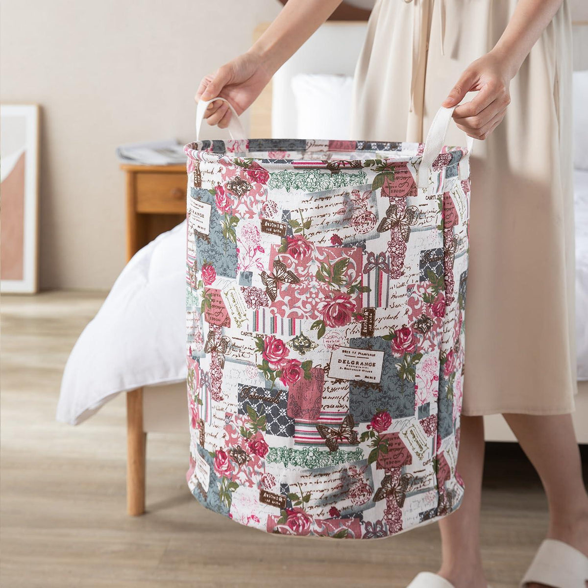 HOKIPO Folding Laundry Basket for Clothes, Round Collapsible Storage Basket, 42 - Ltr - Coral - HOKIPO | Har Ghar ka Humsafar