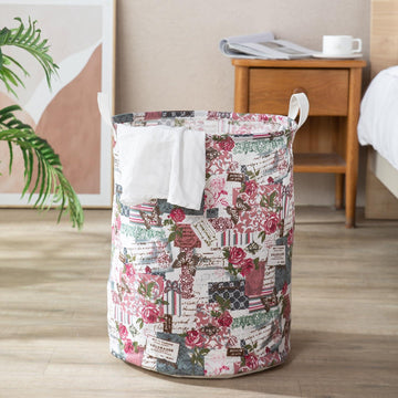 HOKIPO Folding Laundry Basket for Clothes, Round Collapsible Storage Basket, 42 - Ltr - Coral - HOKIPO | Har Ghar ka Humsafar