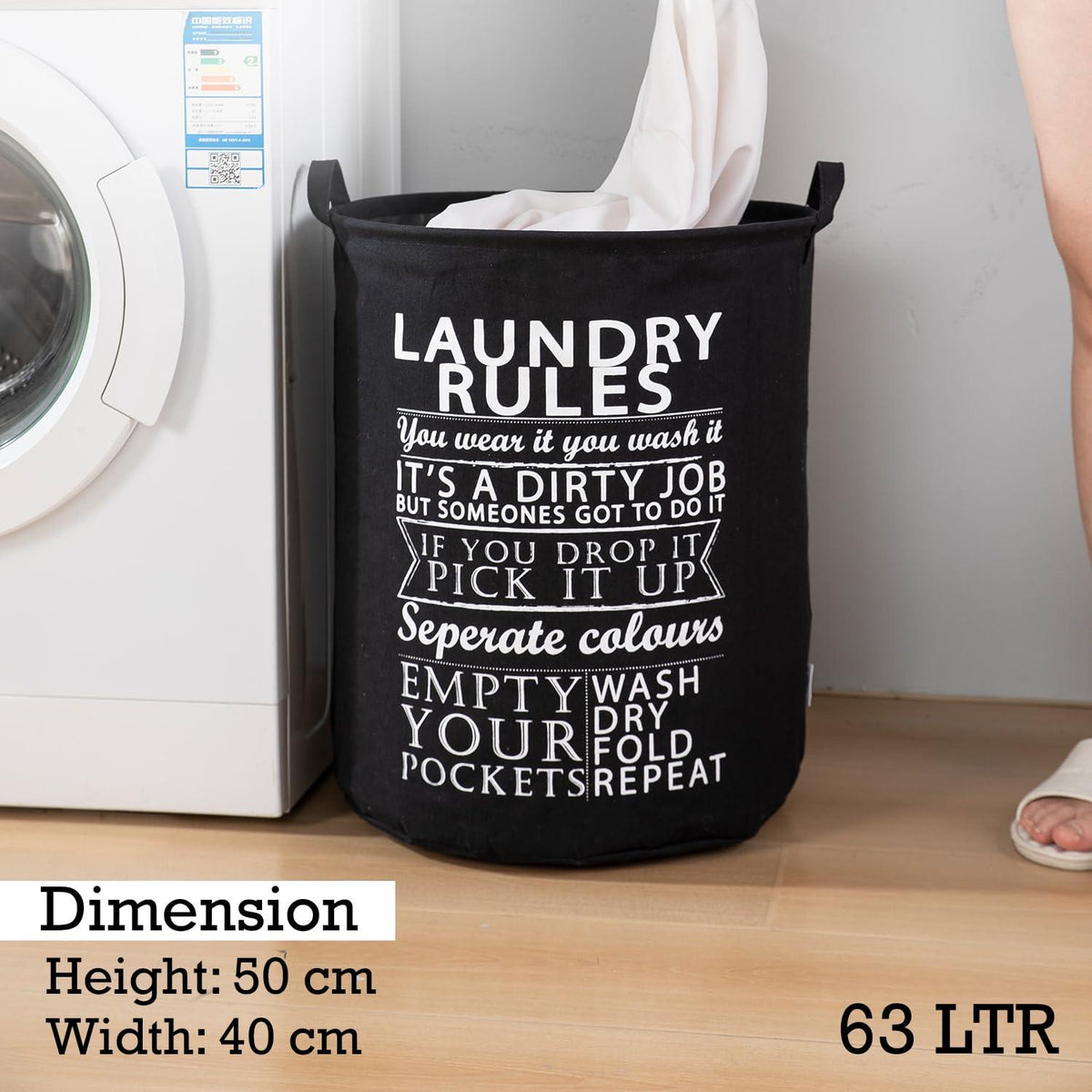 HOKIPO Folding Laundry Clothes Storage Basket - Large 63 Ltr, Black - HOKIPO | Har Ghar ka Humsafar