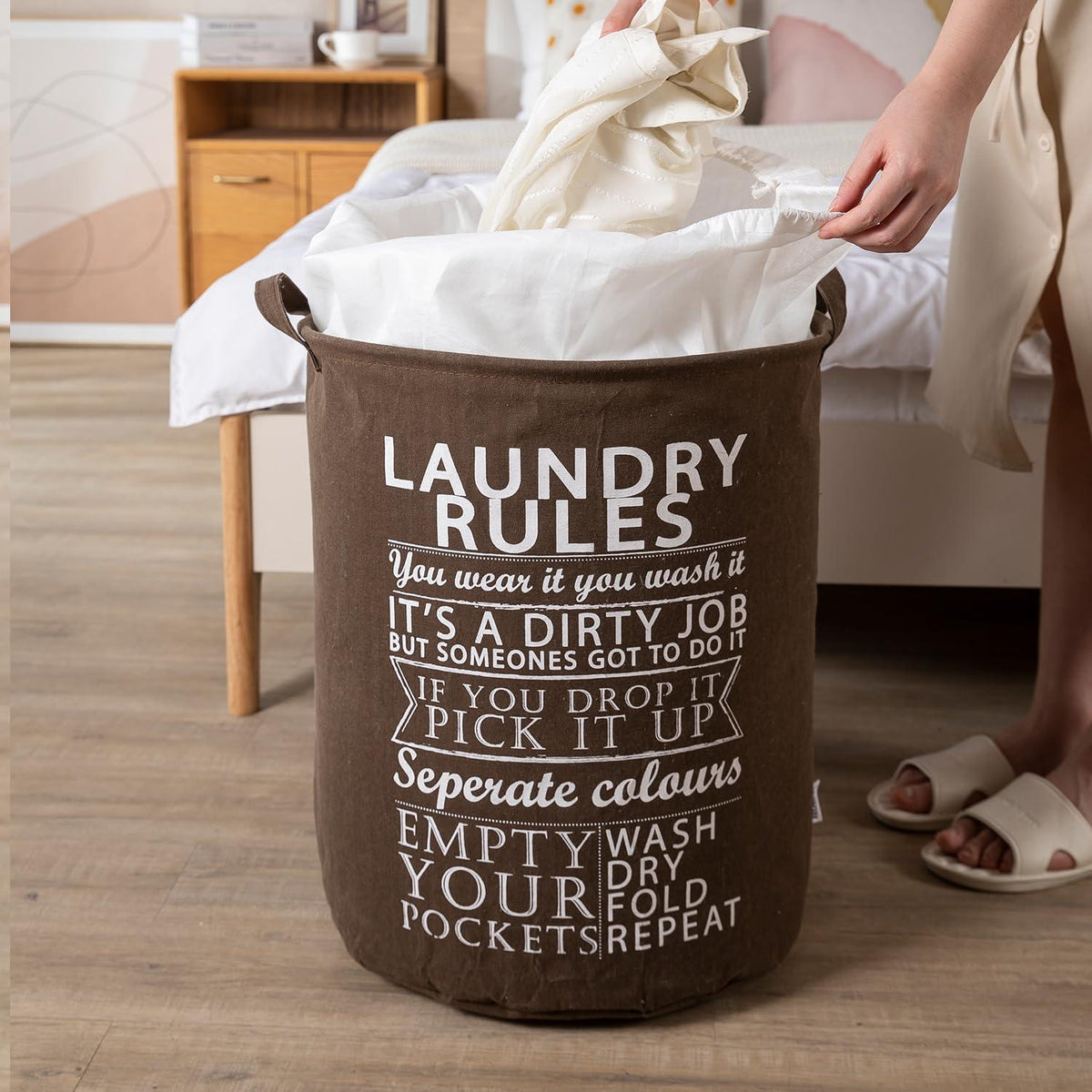 HOKIPO Folding Laundry Clothes Storage Basket - Large 63 Ltr, Brown - HOKIPO | Har Ghar ka Humsafar