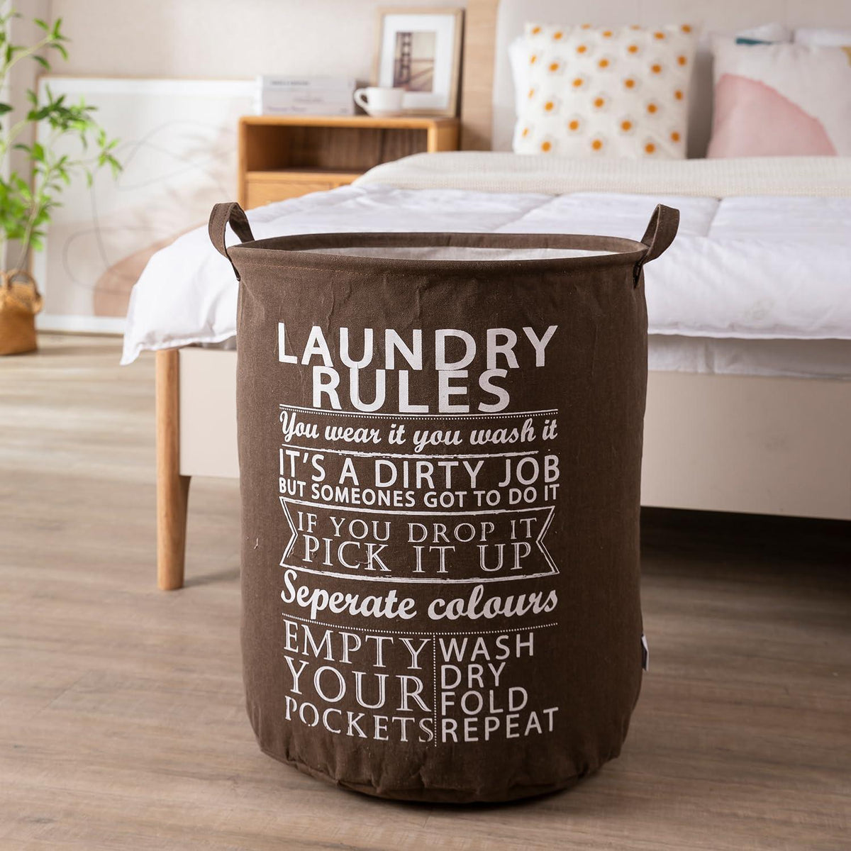 HOKIPO Folding Laundry Clothes Storage Basket - Large 63 Ltr, Brown - HOKIPO | Har Ghar ka Humsafar