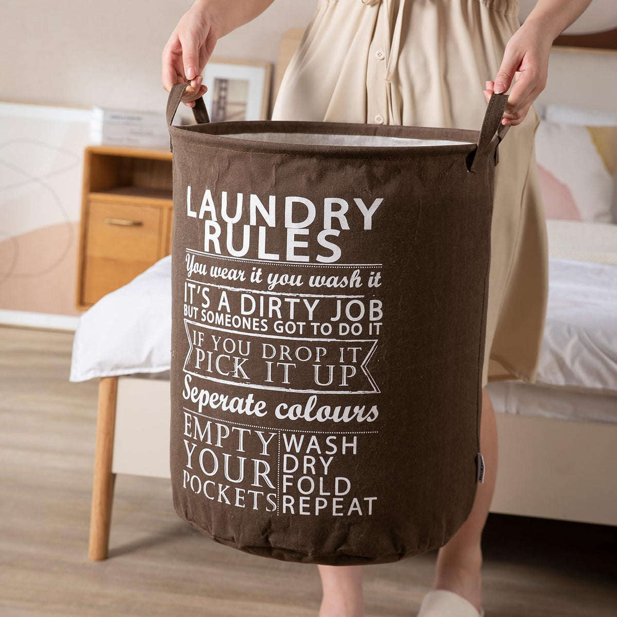 HOKIPO Folding Laundry Clothes Storage Basket - Large 63 Ltr, Brown - HOKIPO | Har Ghar ka Humsafar