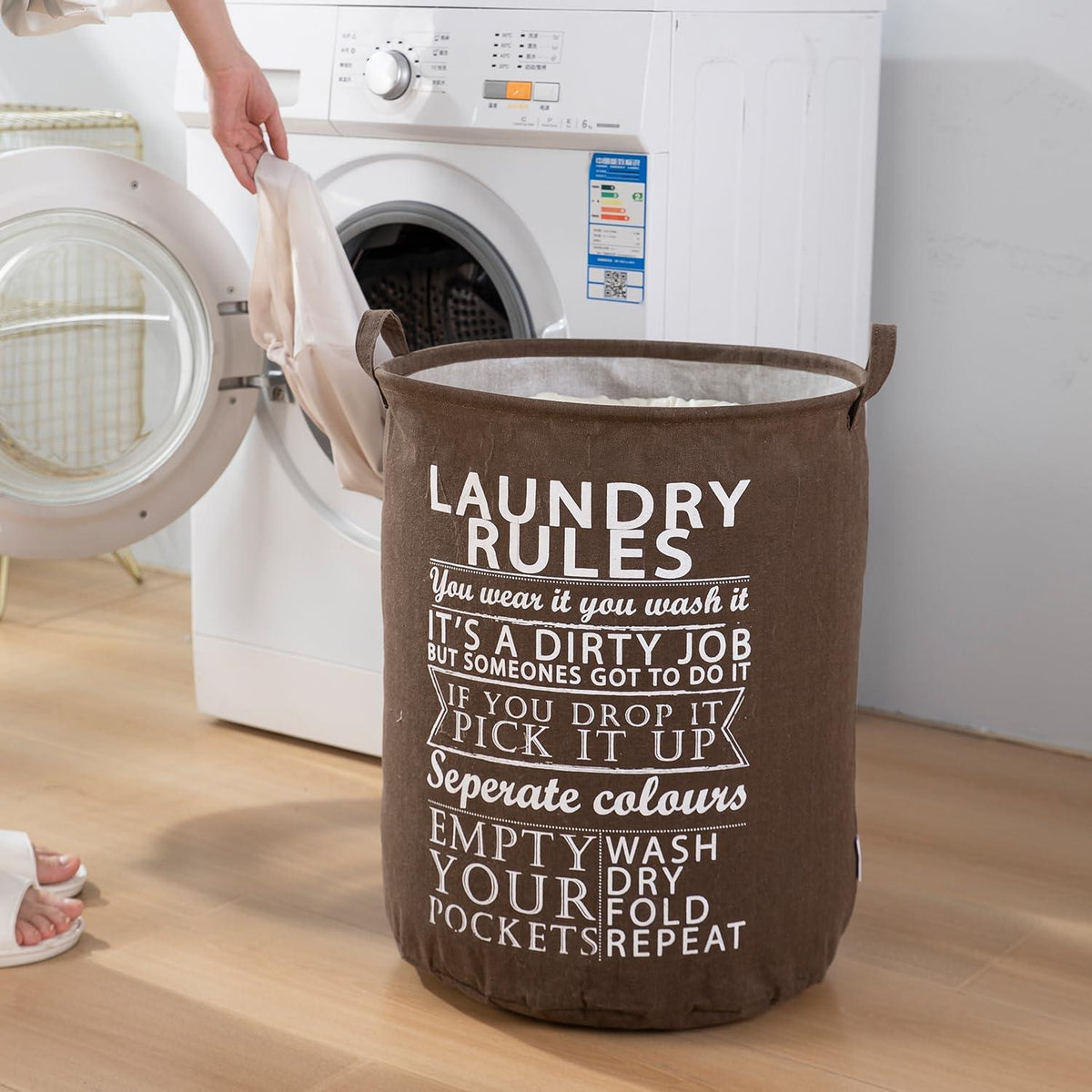 HOKIPO Folding Laundry Clothes Storage Basket - Large 63 Ltr, Brown - HOKIPO | Har Ghar ka Humsafar