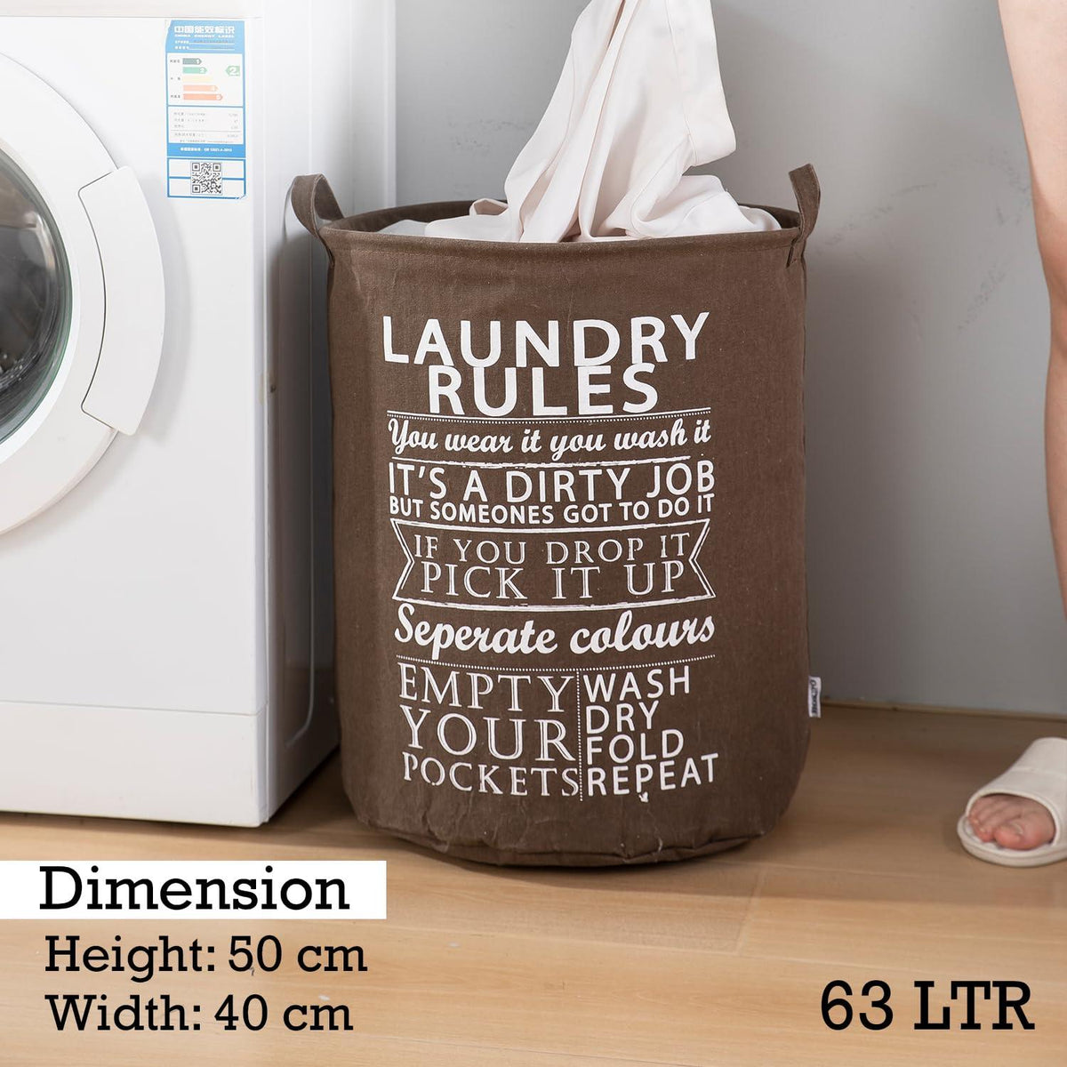 HOKIPO Folding Laundry Clothes Storage Basket - Large 63 Ltr, Brown - HOKIPO | Har Ghar ka Humsafar
