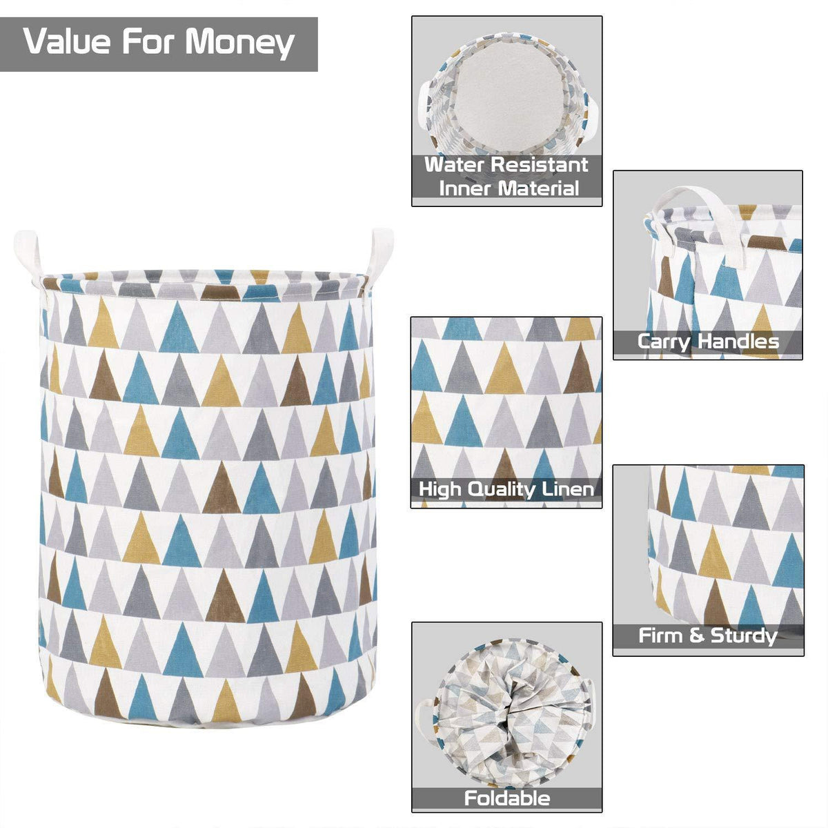 HOKIPO Folding Laundry Cotton Basket for Clothes - Large 43 LTR, Multicolor - HOKIPO | Har Ghar ka Humsafar