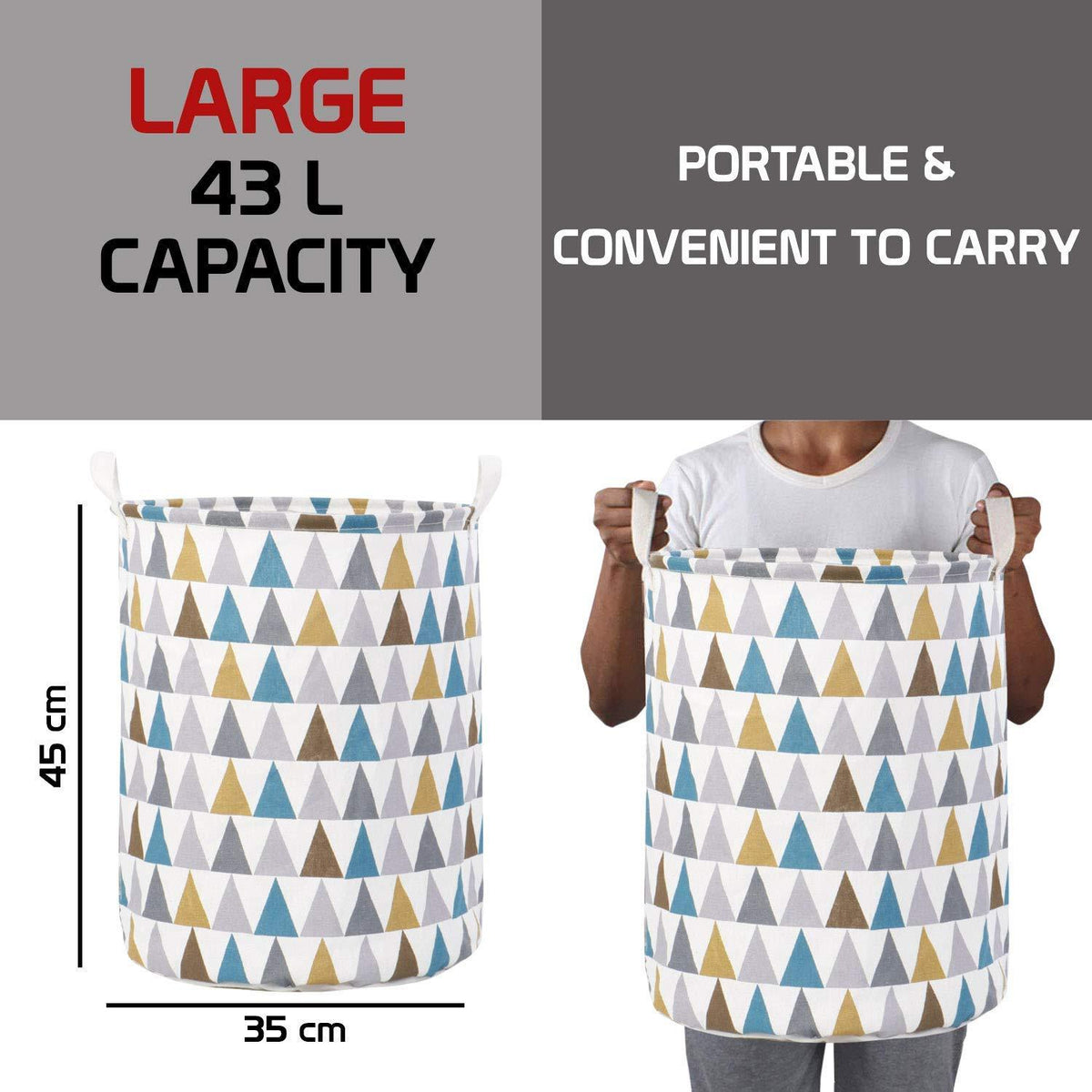HOKIPO Folding Laundry Cotton Basket for Clothes - Large 43 LTR, Multicolor - HOKIPO | Har Ghar ka Humsafar
