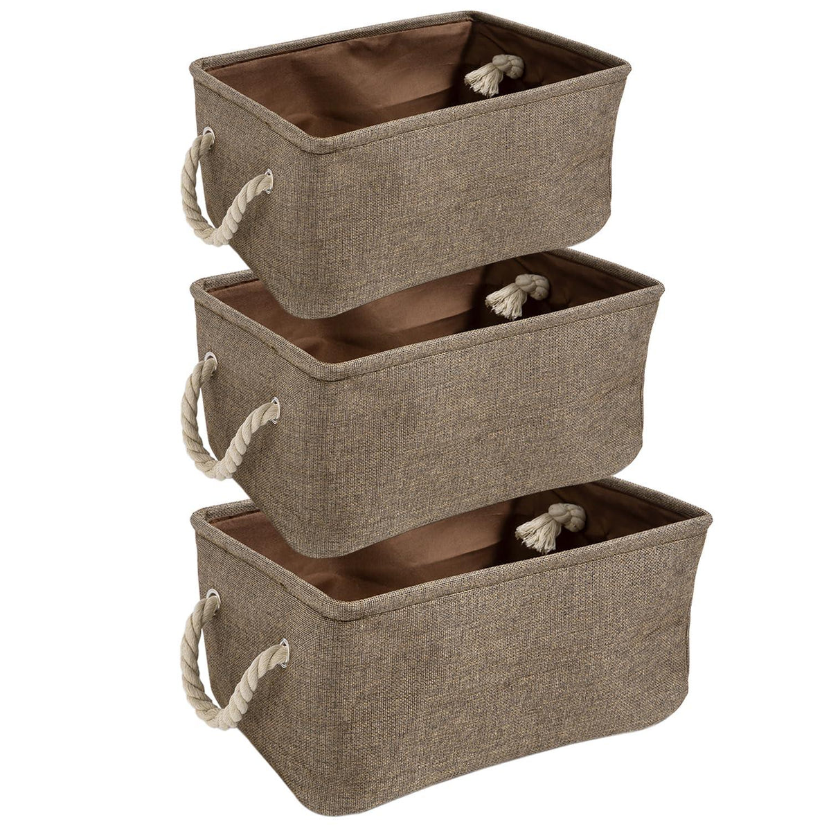 HOKIPO Jute Eco - Friendly Foldable Clothes Storage Basket Set of 3, Coffee Brown - HOKIPO | Har Ghar ka Humsafar
