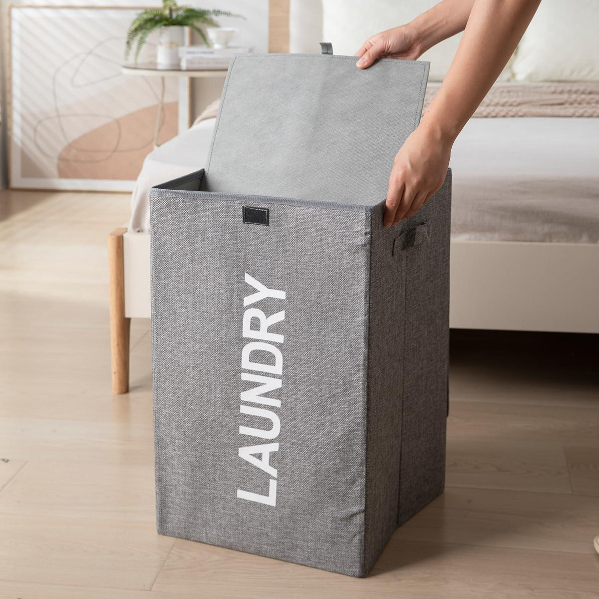 HOKIPO Jute Foldable Laundry Basket For Clothes With Lid & Handle, Grey - HOKIPO | Har Ghar ka Humsafar