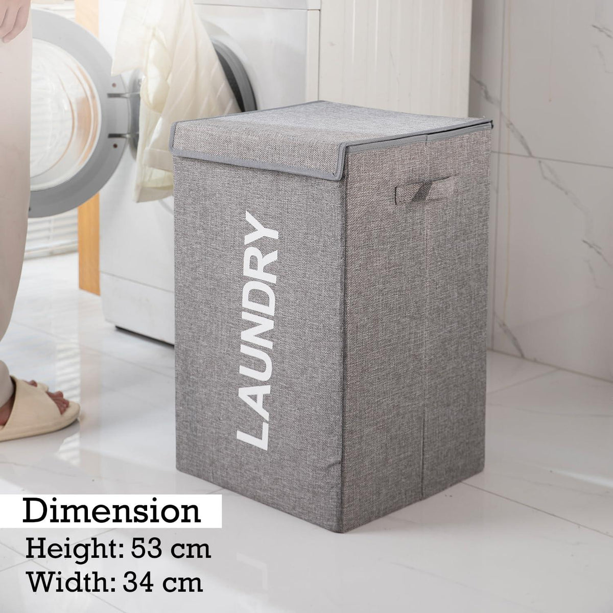 HOKIPO Jute Foldable Laundry Basket For Clothes With Lid & Handle, Grey - HOKIPO | Har Ghar ka Humsafar