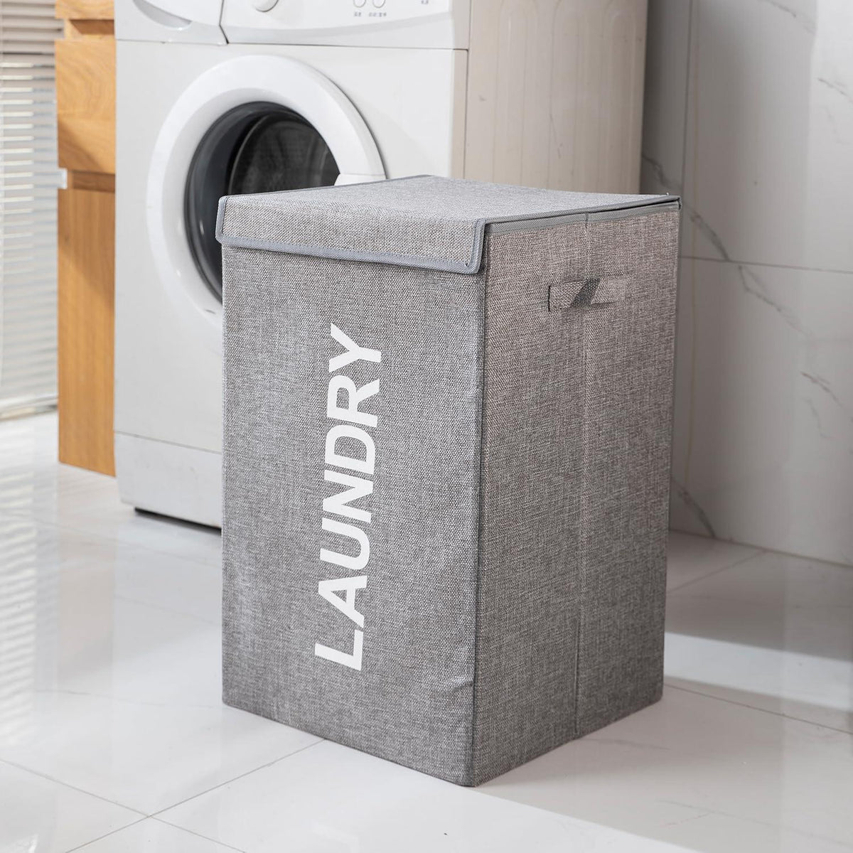 HOKIPO Jute Foldable Laundry Basket For Clothes With Lid & Handle, Grey - HOKIPO | Har Ghar ka Humsafar