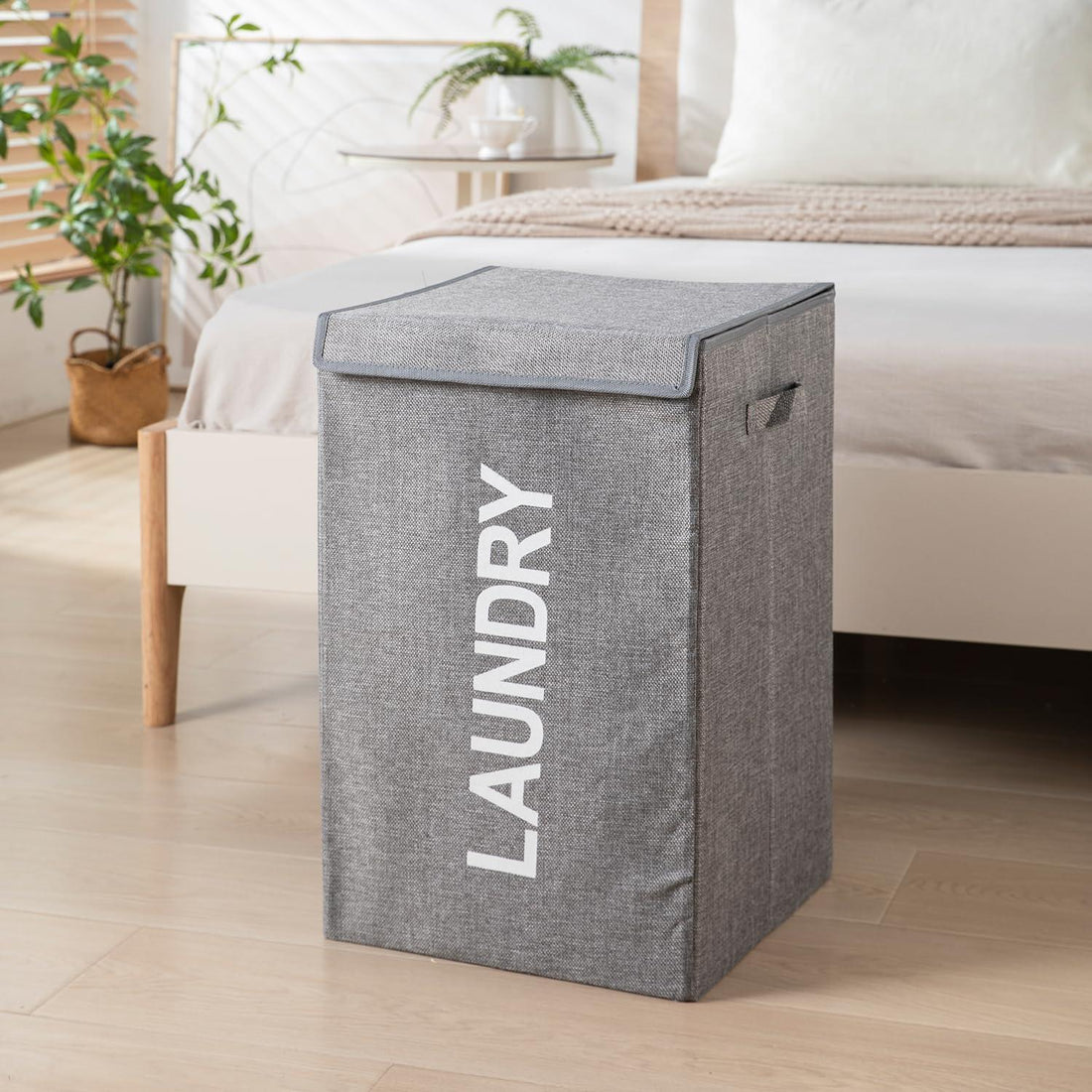 HOKIPO Jute Foldable Laundry Basket For Clothes With Lid & Handle, Grey - HOKIPO | Har Ghar ka Humsafar