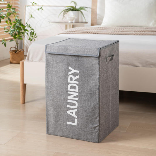 HOKIPO Jute Foldable Laundry Basket For Clothes With Lid & Handle, Grey - HOKIPO | Har Ghar ka Humsafar