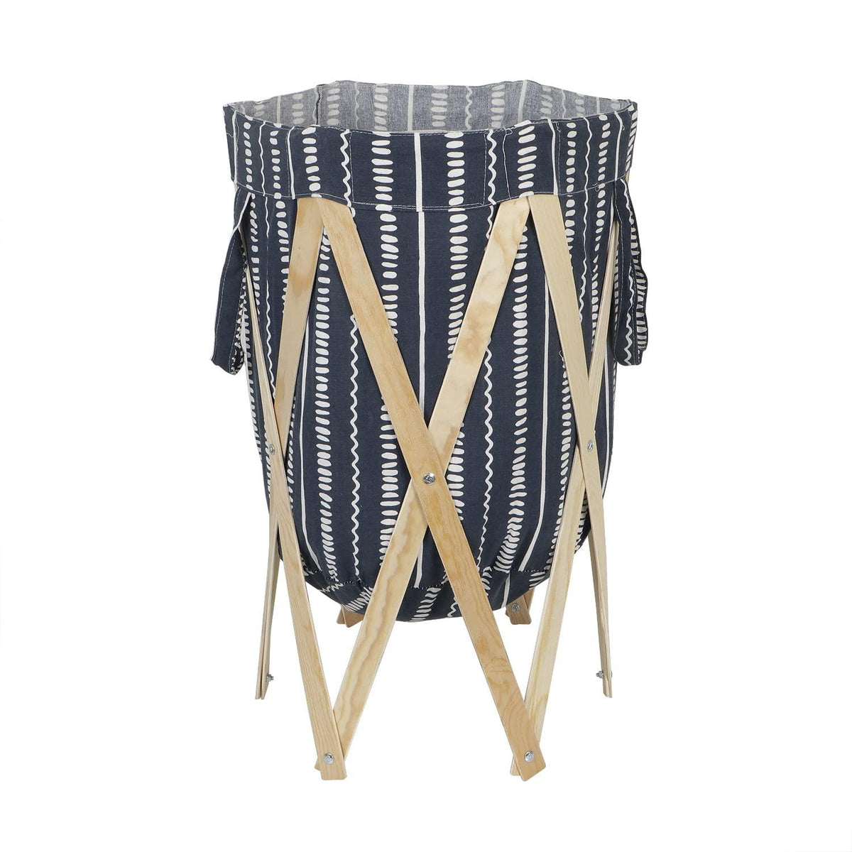 HOKIPO Large European Pattern Laundry Hamper Foldable Wooden Cloth Basket , Blue - HOKIPO | Har Ghar ka Humsafar