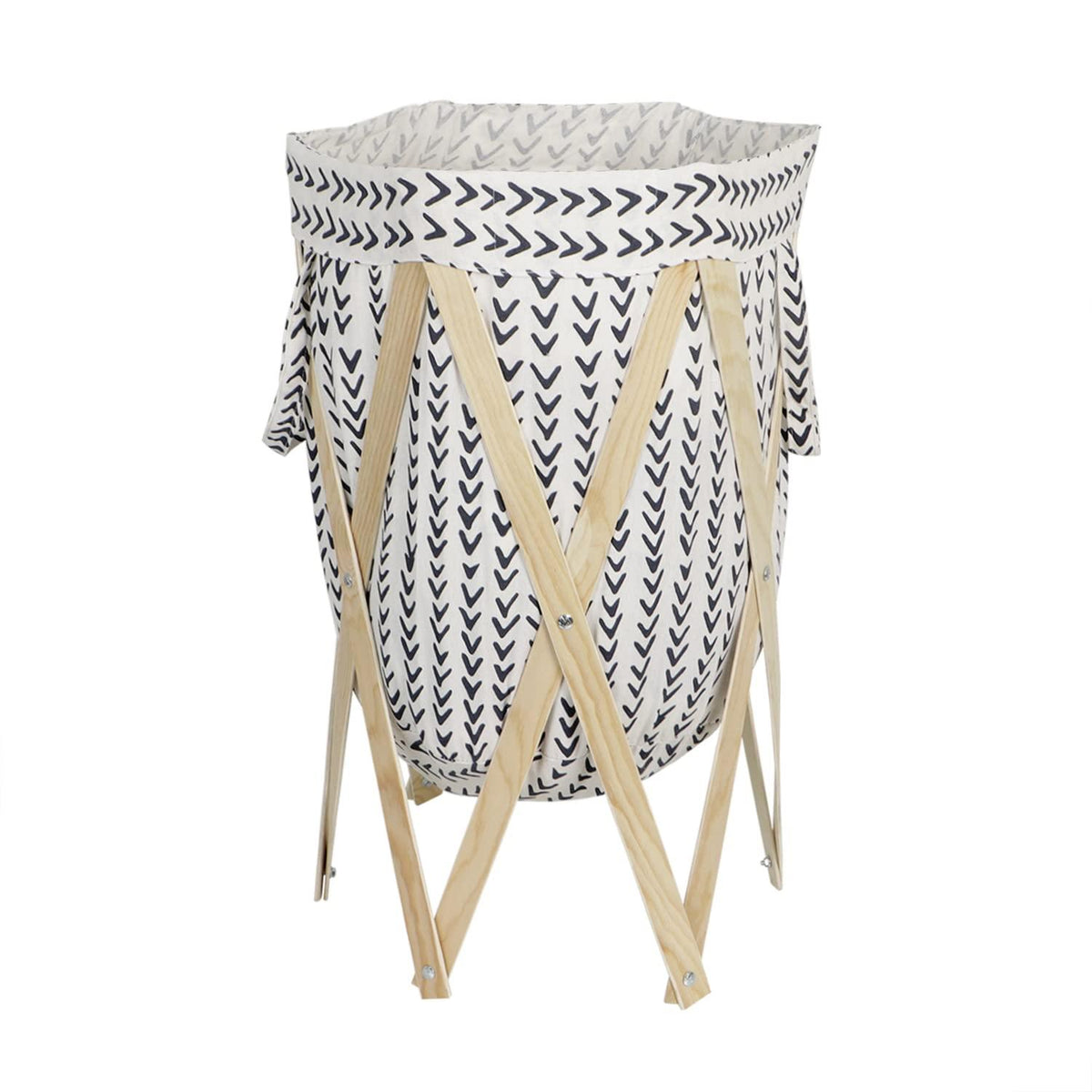 HOKIPO Large European Pattern Laundry Hamper Foldable Wooden Cloth Basket , White - HOKIPO | Har Ghar ka Humsafar