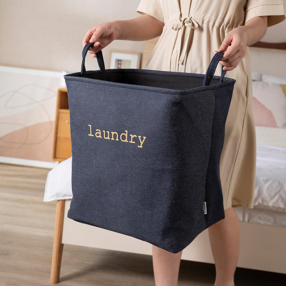 HOKIPO Laundry Basket Clothes Hamper, Denim Basket With Handles,Small / Large - Blue - HOKIPO | Har Ghar ka Humsafar