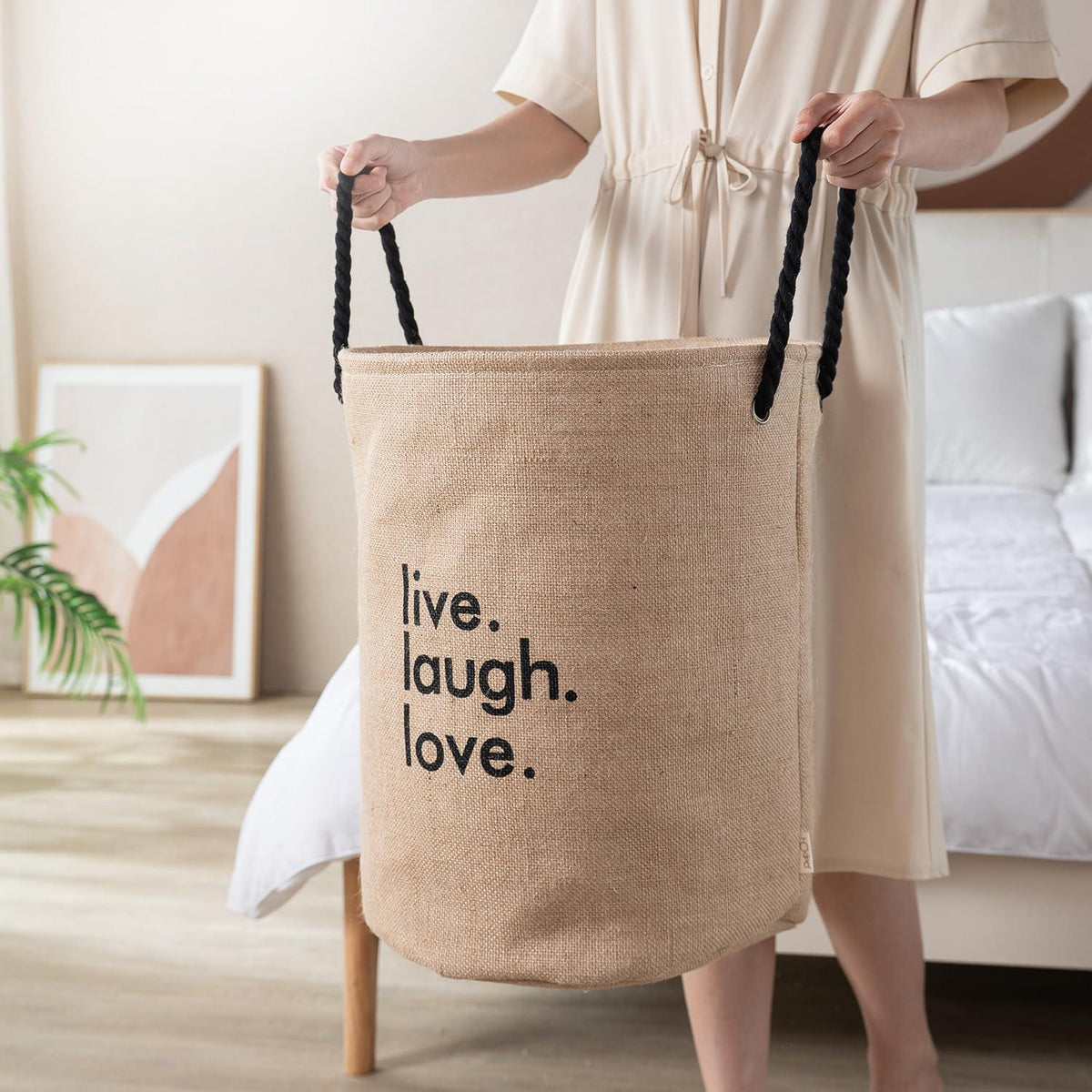 Hokipo Laundry Basket Exquisite 45 - Litre European Pattern Folding Hamper - Beige - HOKIPO | Har Ghar ka Humsafar