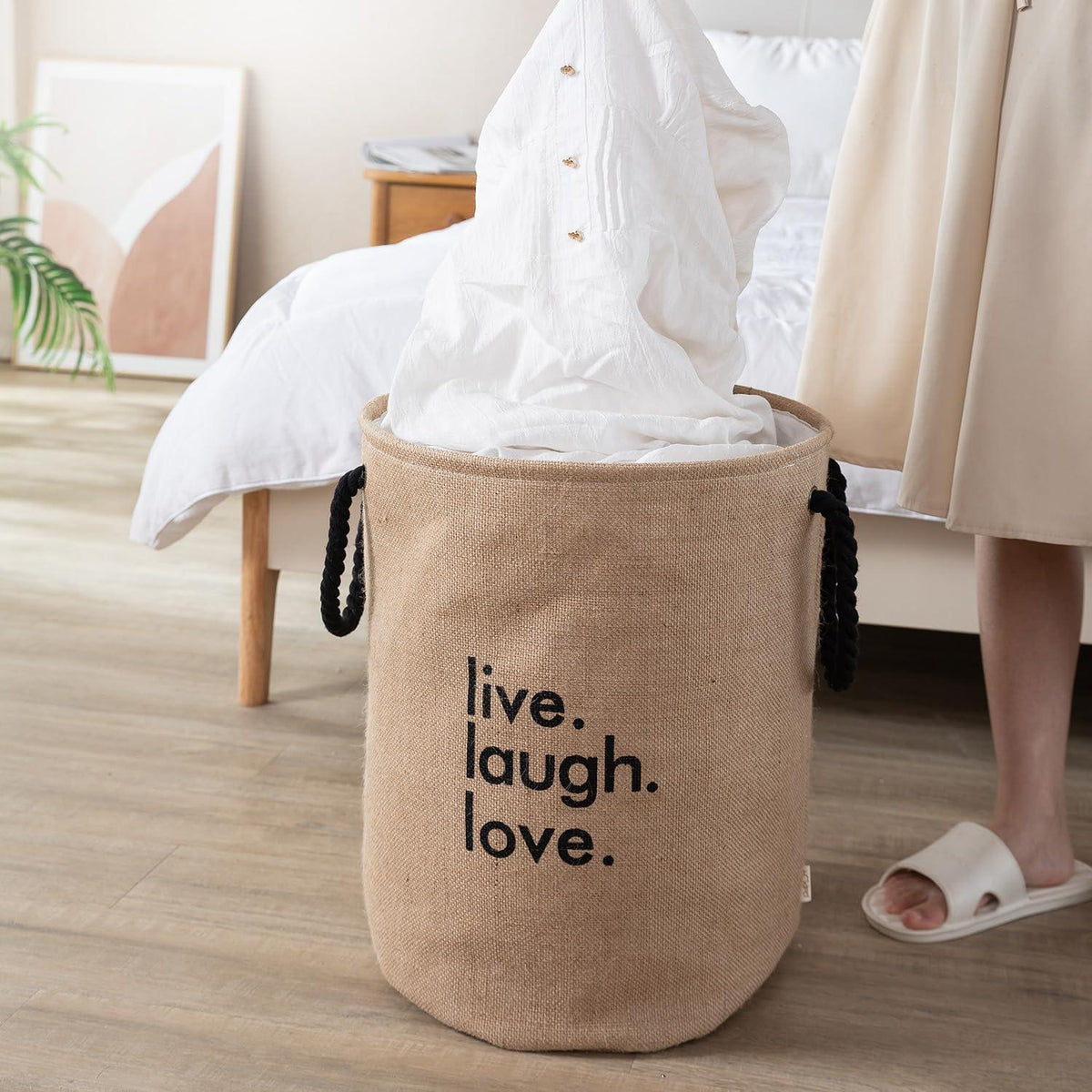 Hokipo Laundry Basket Exquisite 45 - Litre European Pattern Folding Hamper - Beige - HOKIPO | Har Ghar ka Humsafar