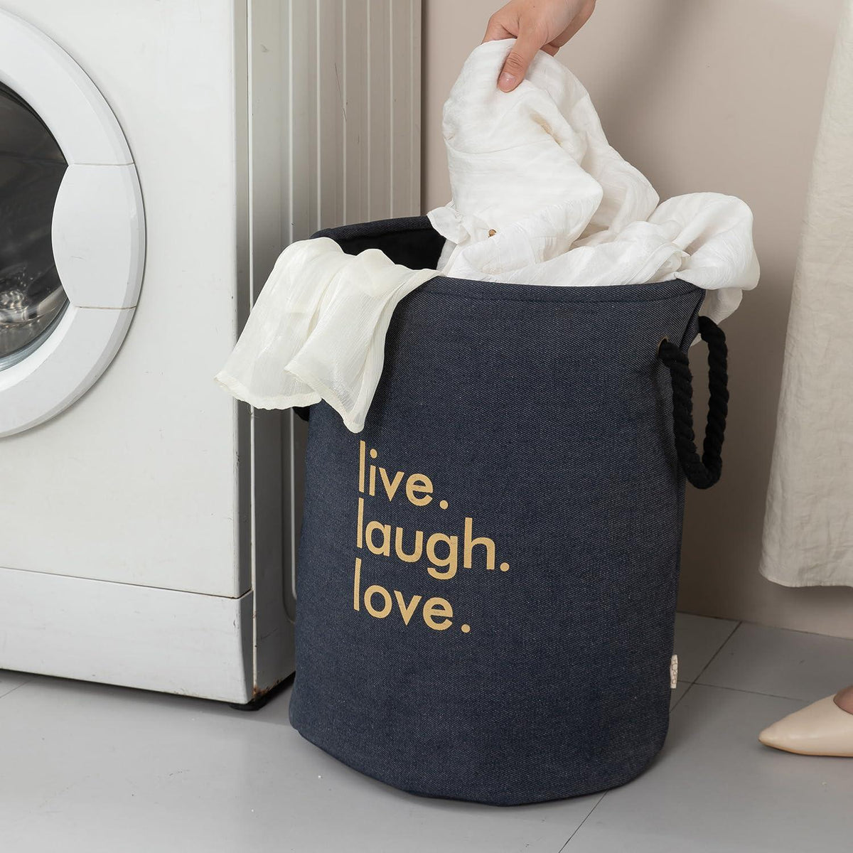 Hokipo Laundry Basket Exquisite 45 - Litre European Pattern Folding Hamper - Blue - HOKIPO | Har Ghar ka Humsafar