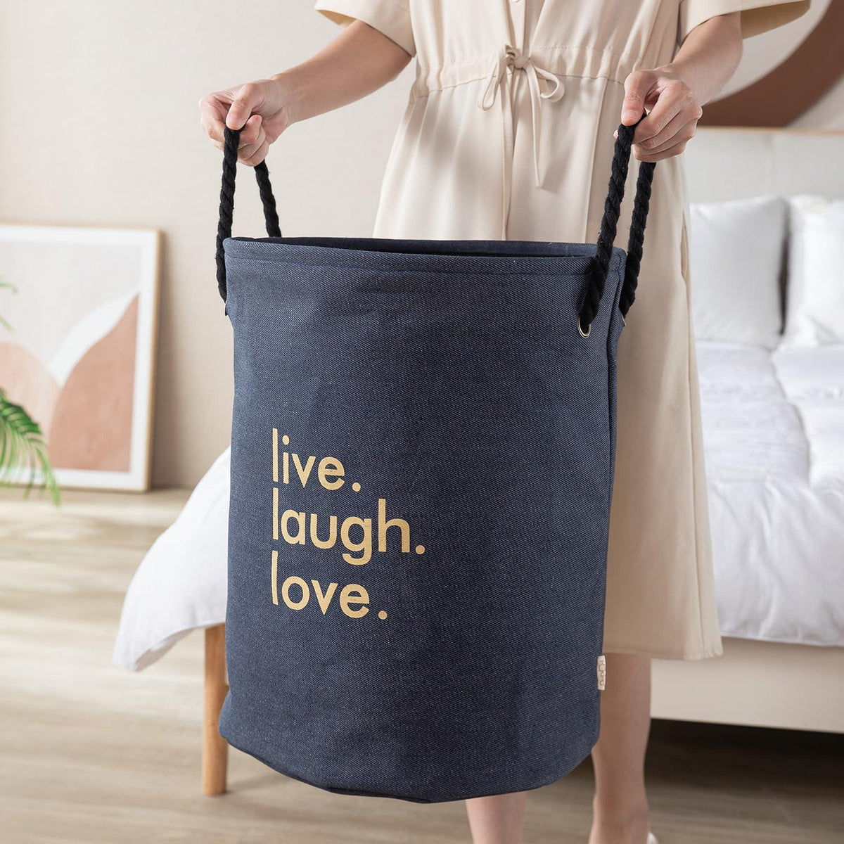 Hokipo Laundry Basket Exquisite 45 - Litre European Pattern Folding Hamper - Blue - HOKIPO | Har Ghar ka Humsafar