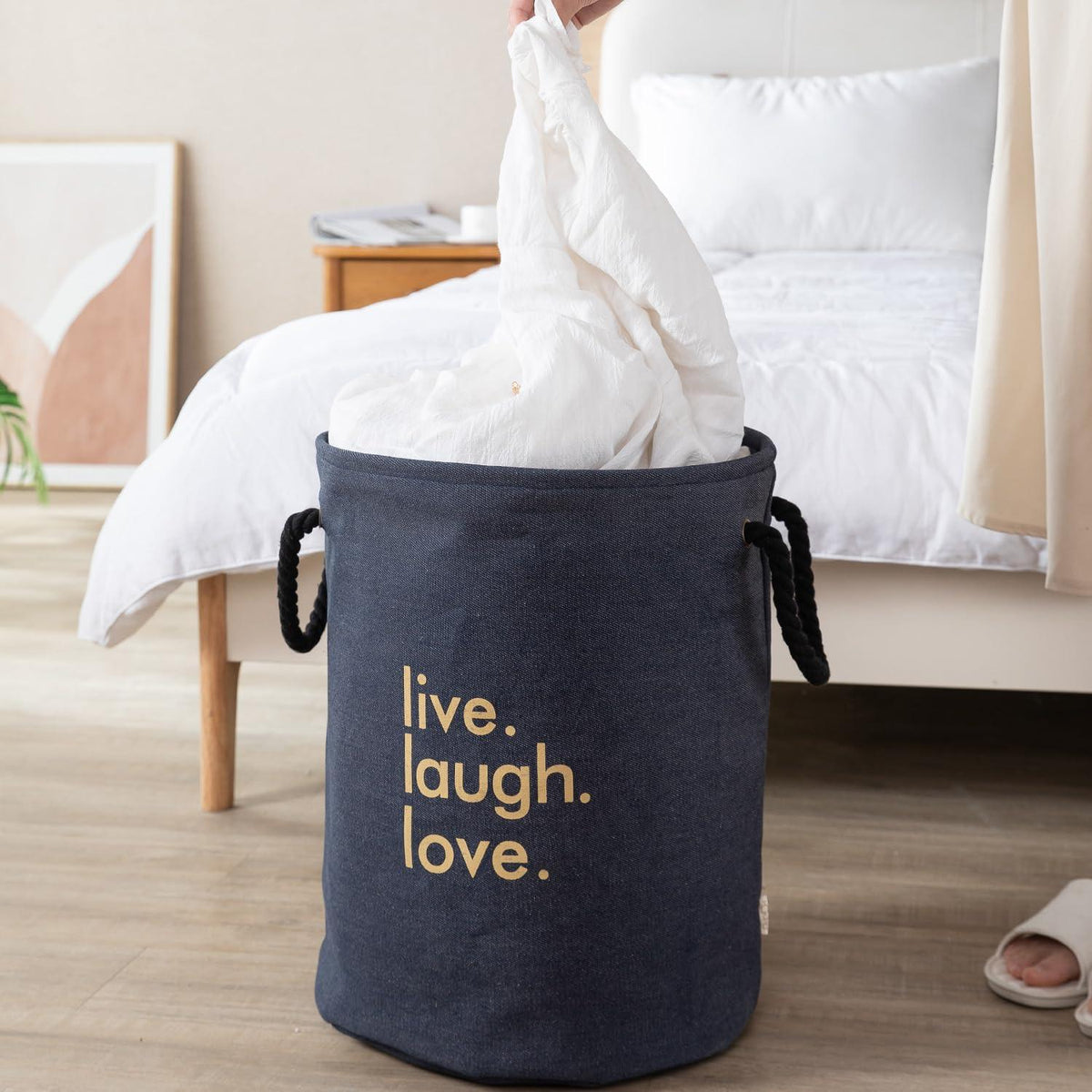 Hokipo Laundry Basket Exquisite 45 - Litre European Pattern Folding Hamper - Blue - HOKIPO | Har Ghar ka Humsafar